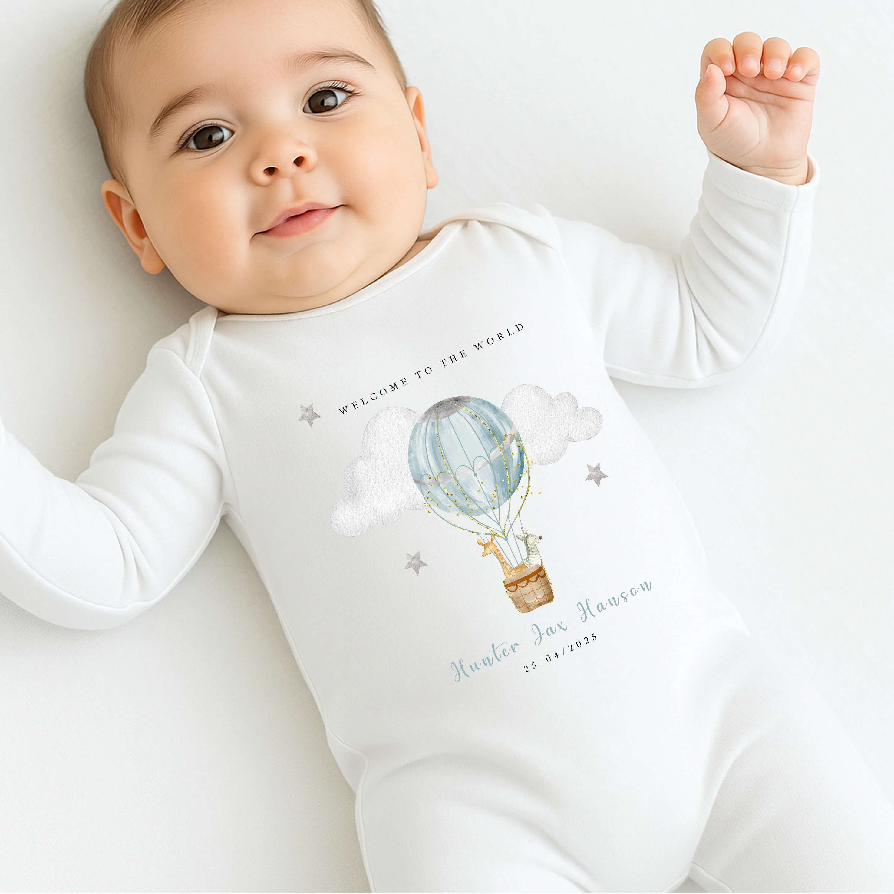 Personalised Blue Hotair Balloon Babygrow/Vest - Image 3