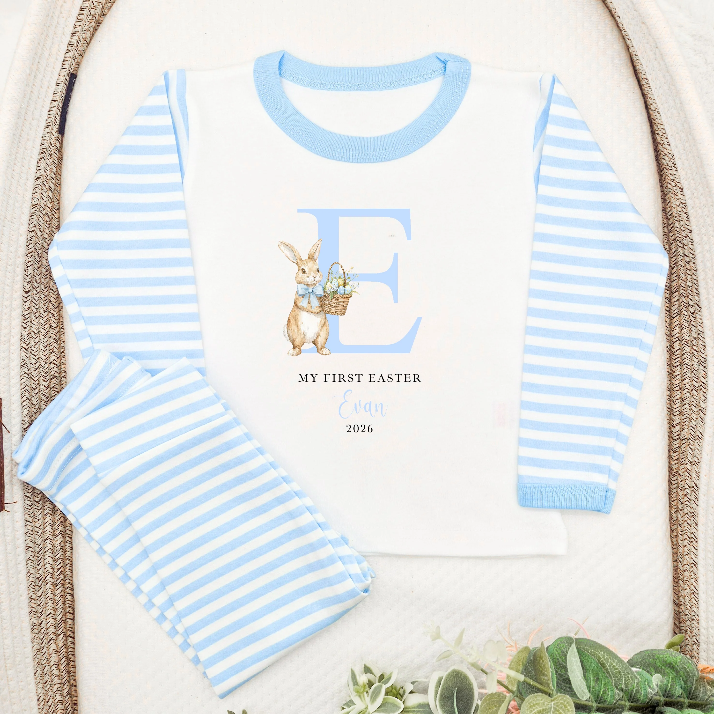 Personalised Blue Initial Bunny My First Easter Pyjamas - Image 2