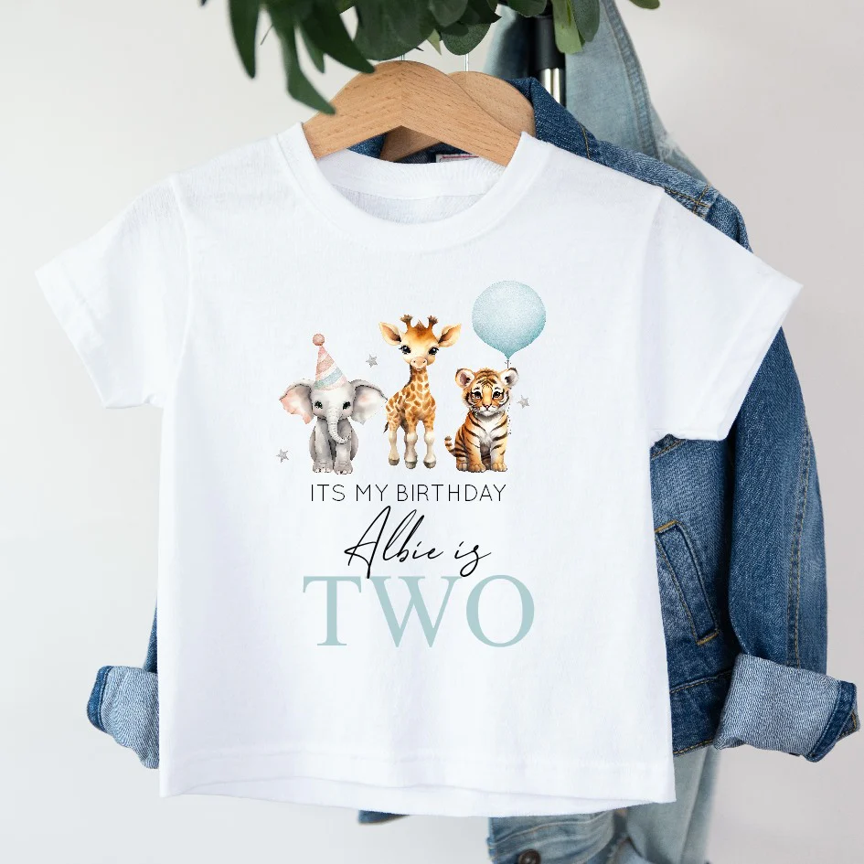 Personalised Blue Jungle Any Age Birthday Boy T-shirt - Image 4