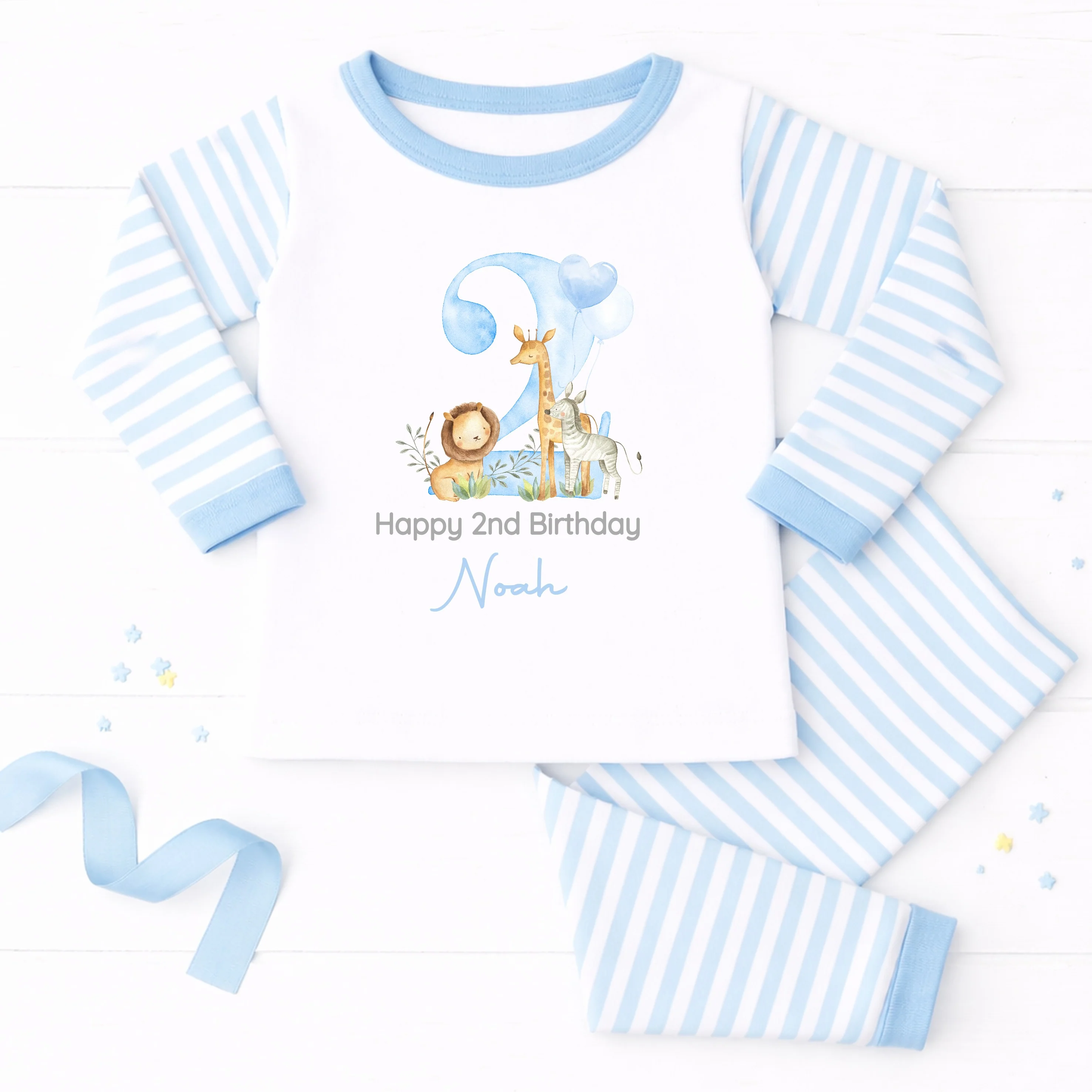Personalised Blue Jungle Happy Second Birthday Pyjamas - Image 3