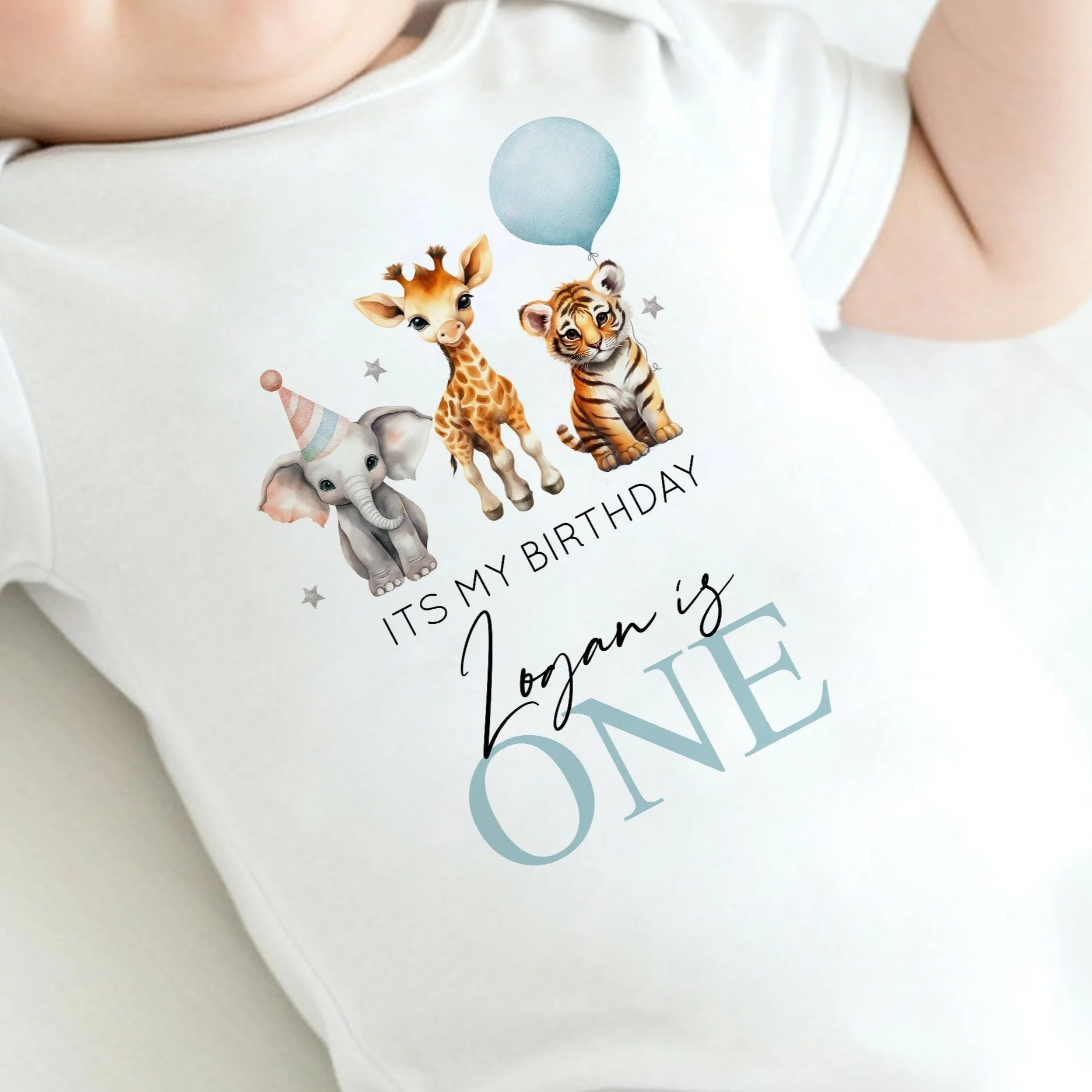Personalised Blue Jungle It's My First Birthday Vest