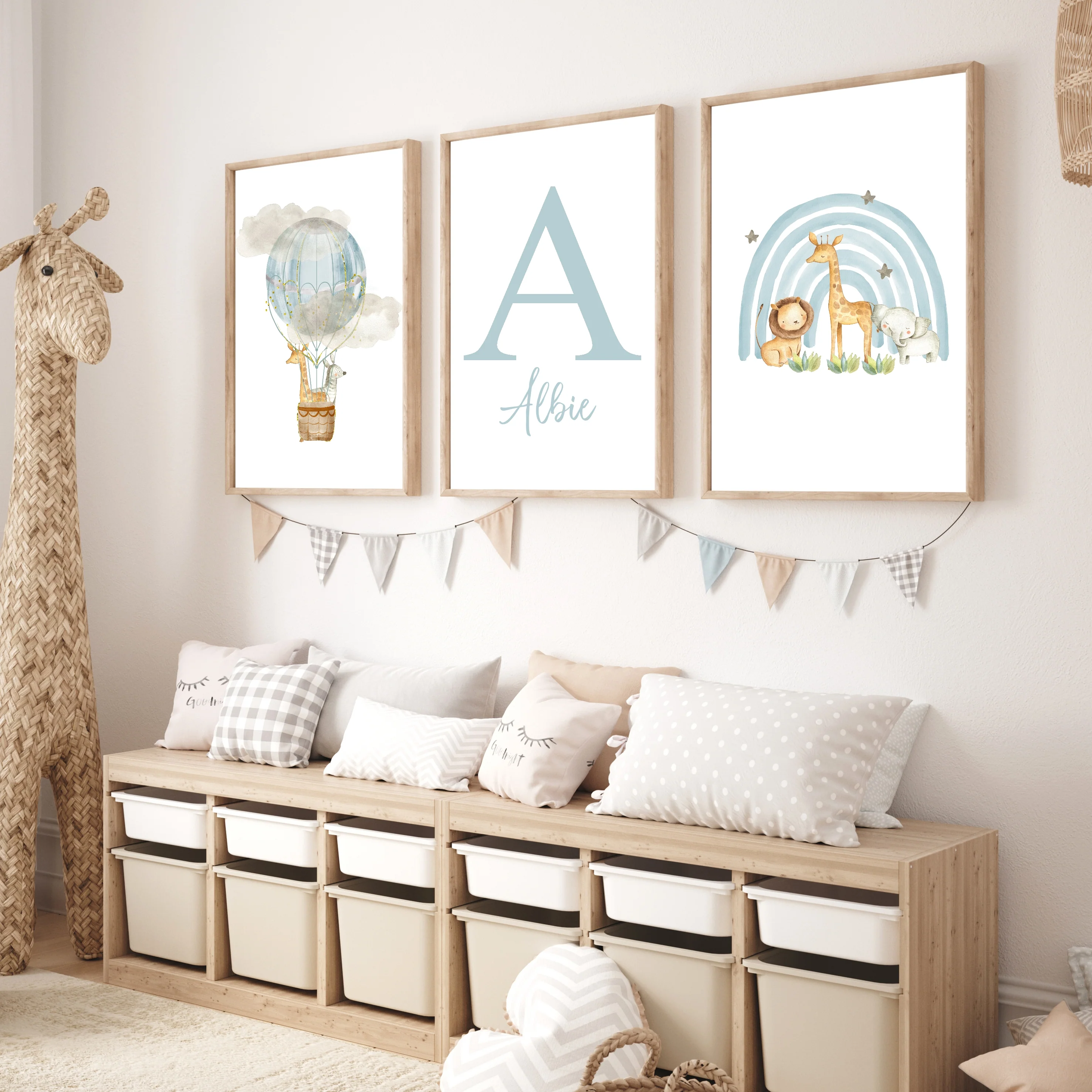 Personalised Blue Jungle Rainbow Set of 3 Wall Art - Image 2