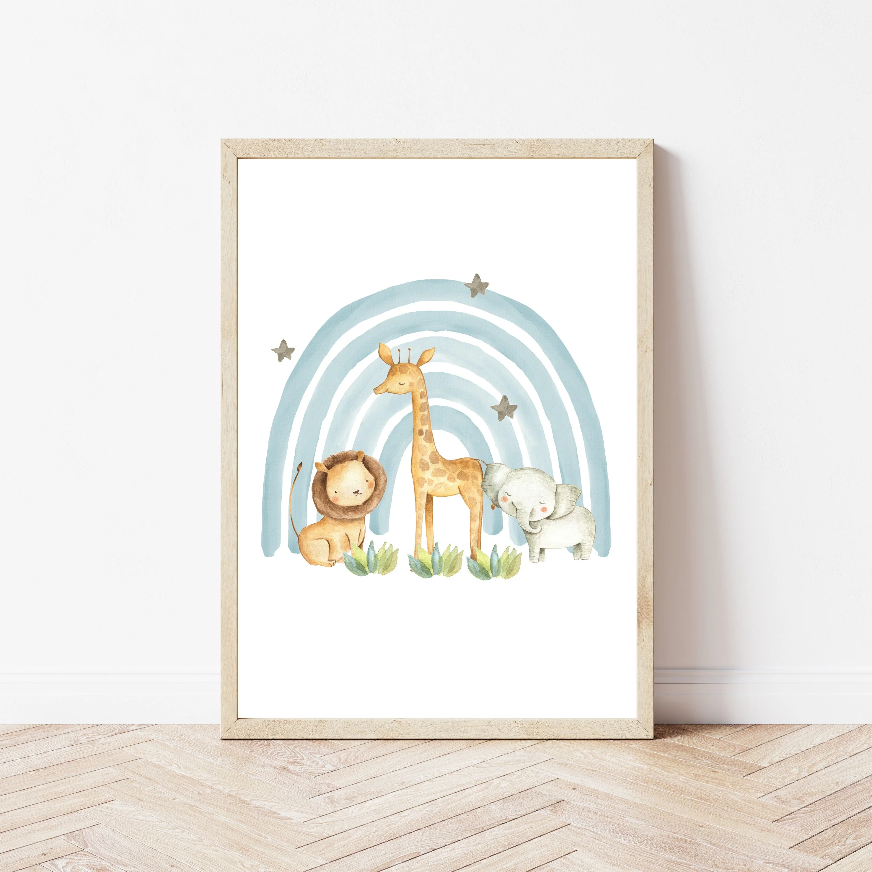 Personalised Blue Jungle Rainbow Set of 3 Wall Art - Image 5
