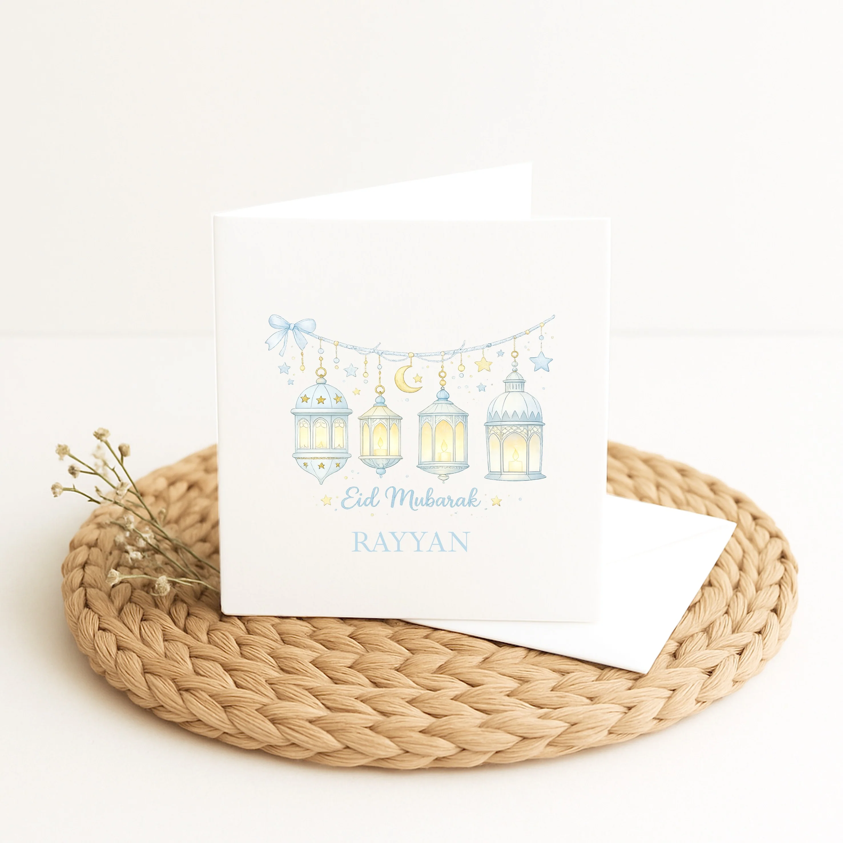 Personalised Blue Lanterns Eid Mubarak Card - Image 3