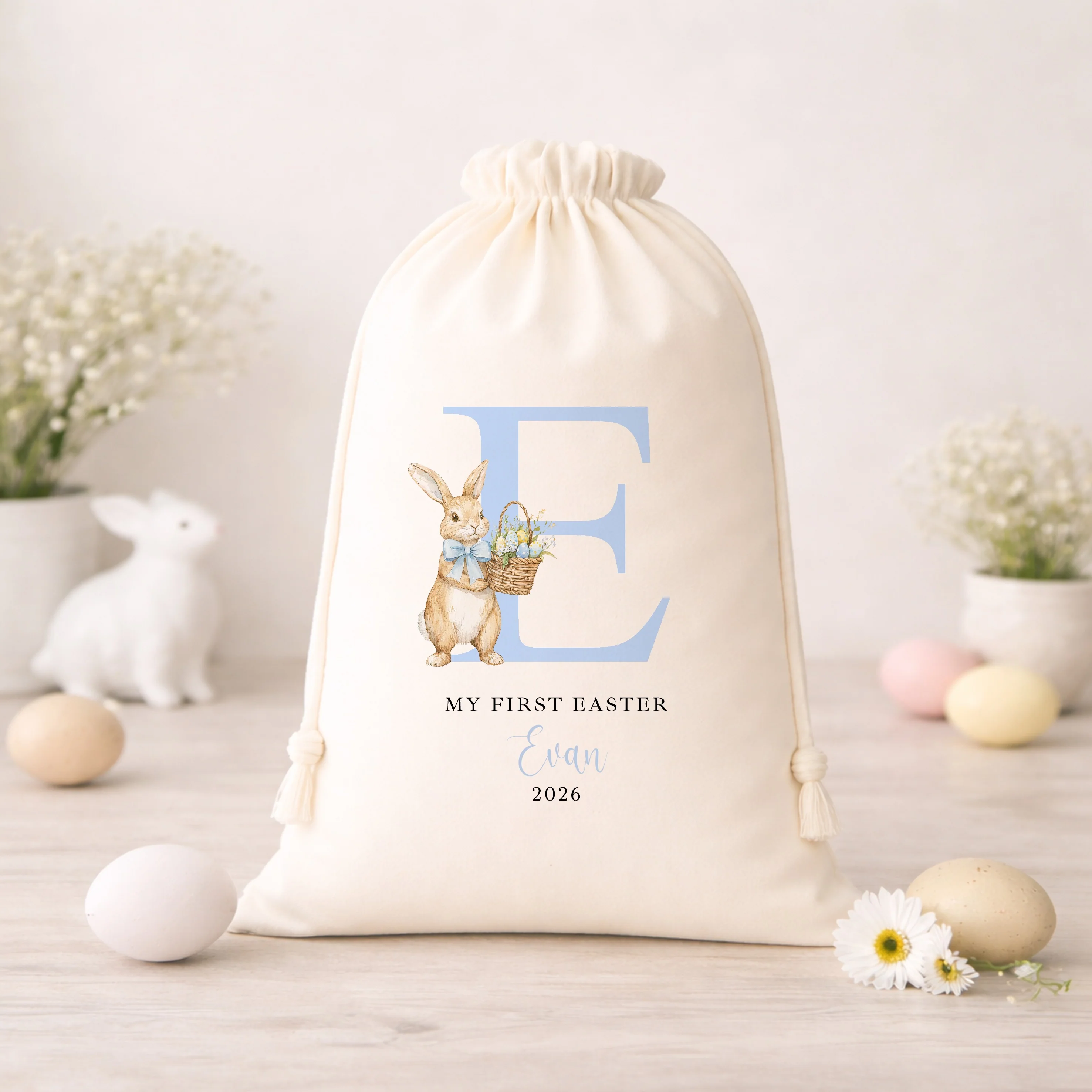 Personalised Blue or Pink Bunny Initial Easter Treat Bag - Image 3