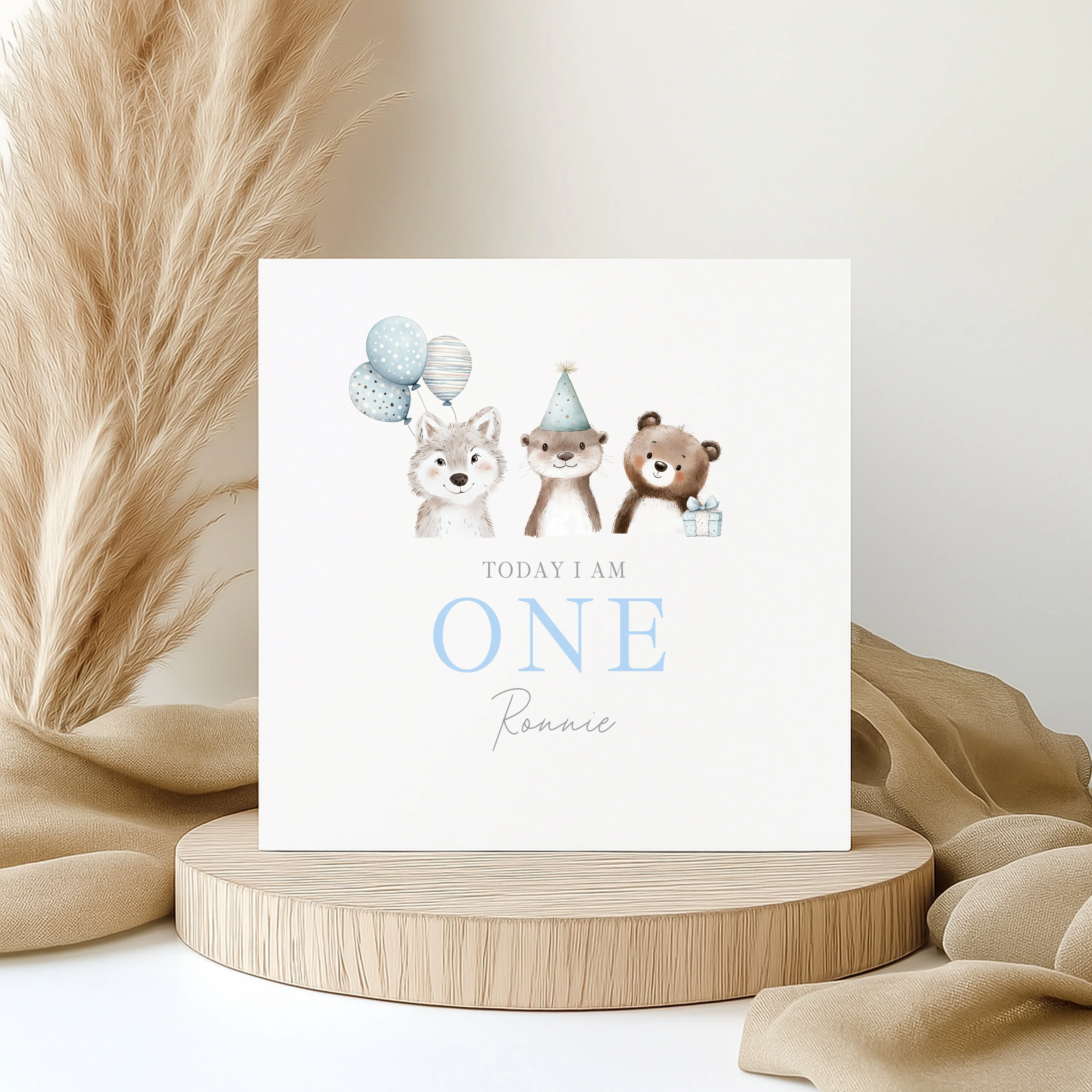 Personalised Blue Party Animals First Birthday Card - Image 5