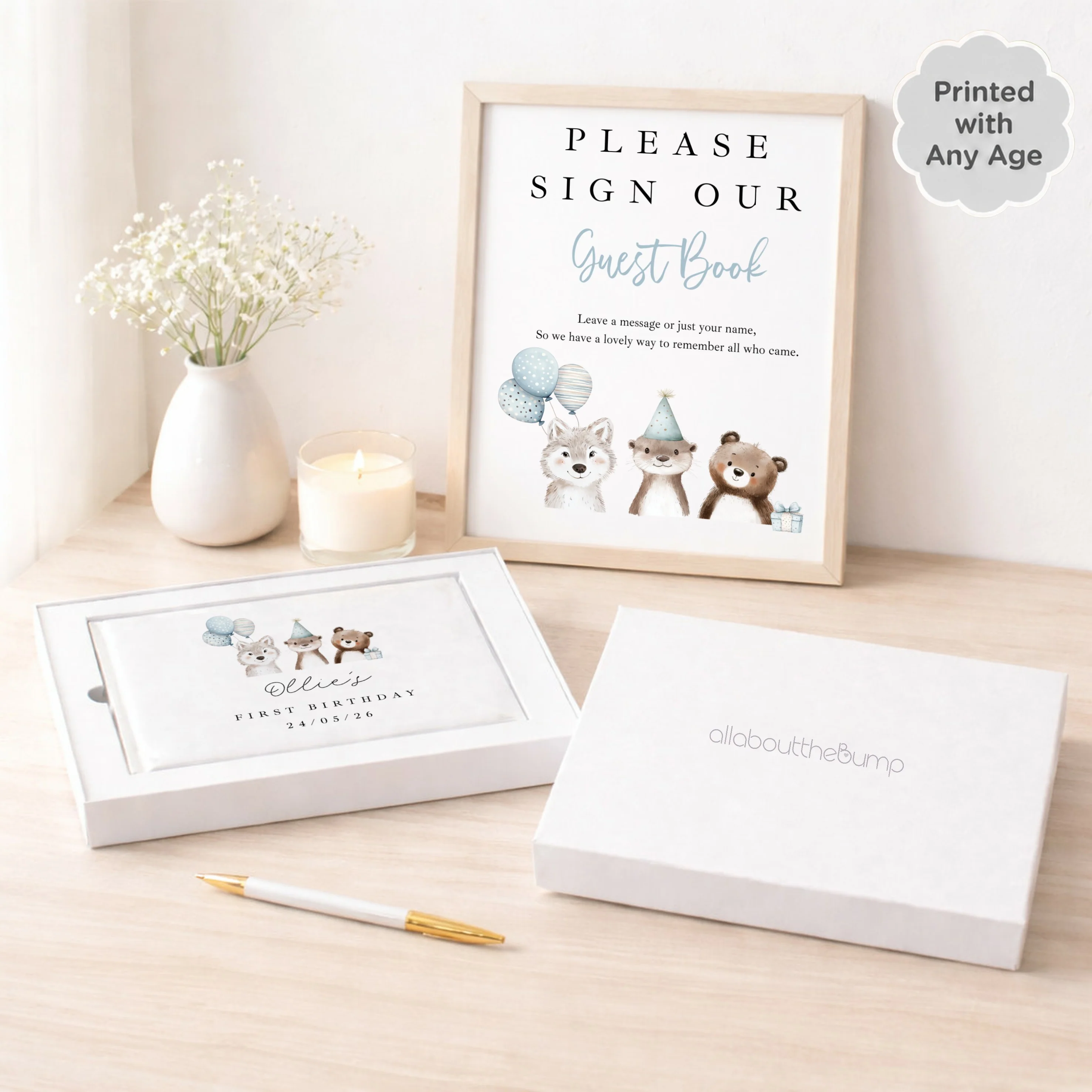 Personalised Blue Party Animals Any Age Birthday Guest Book - Image 2