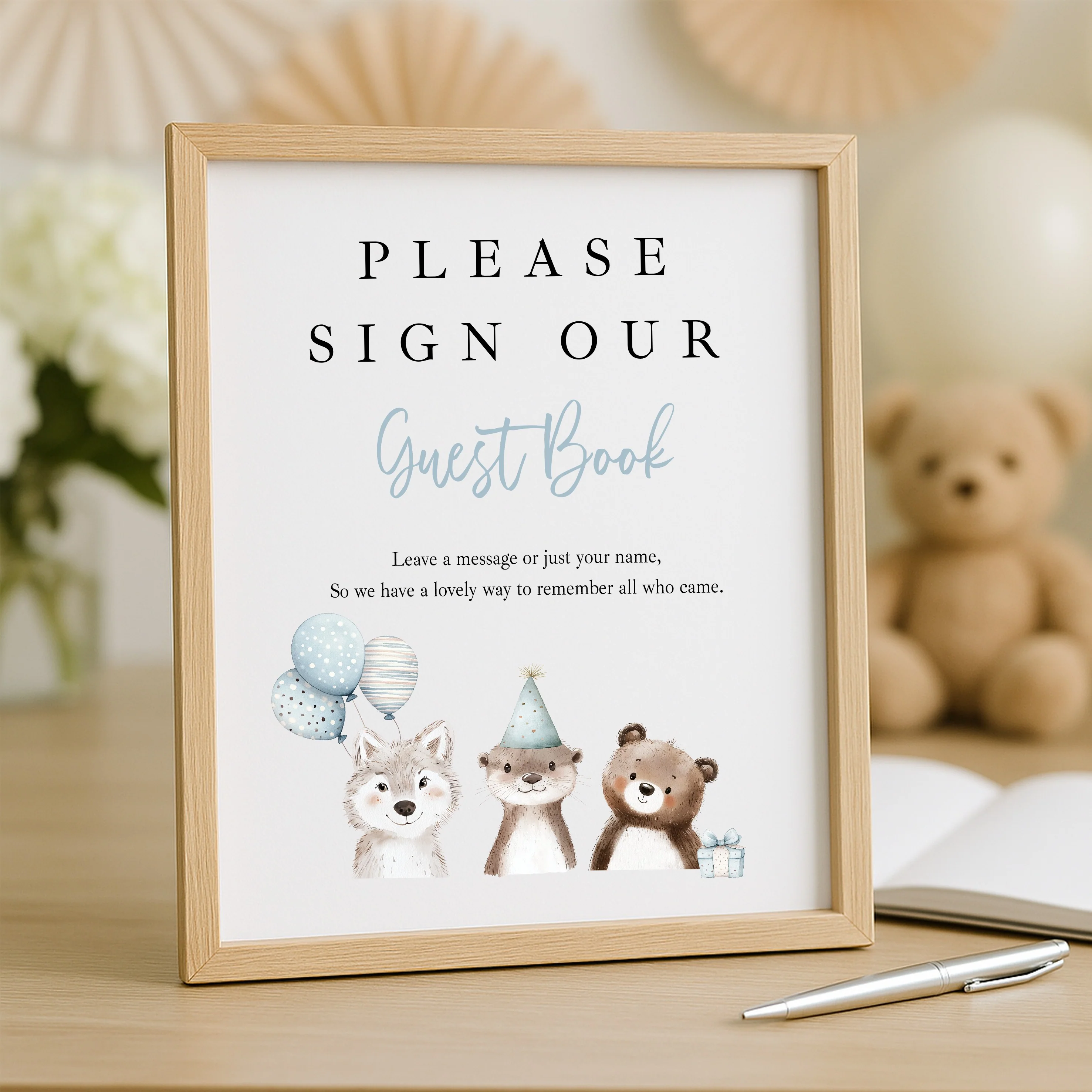 Personalised Blue Party Animals Any Age Birthday Guest Book - Image 7