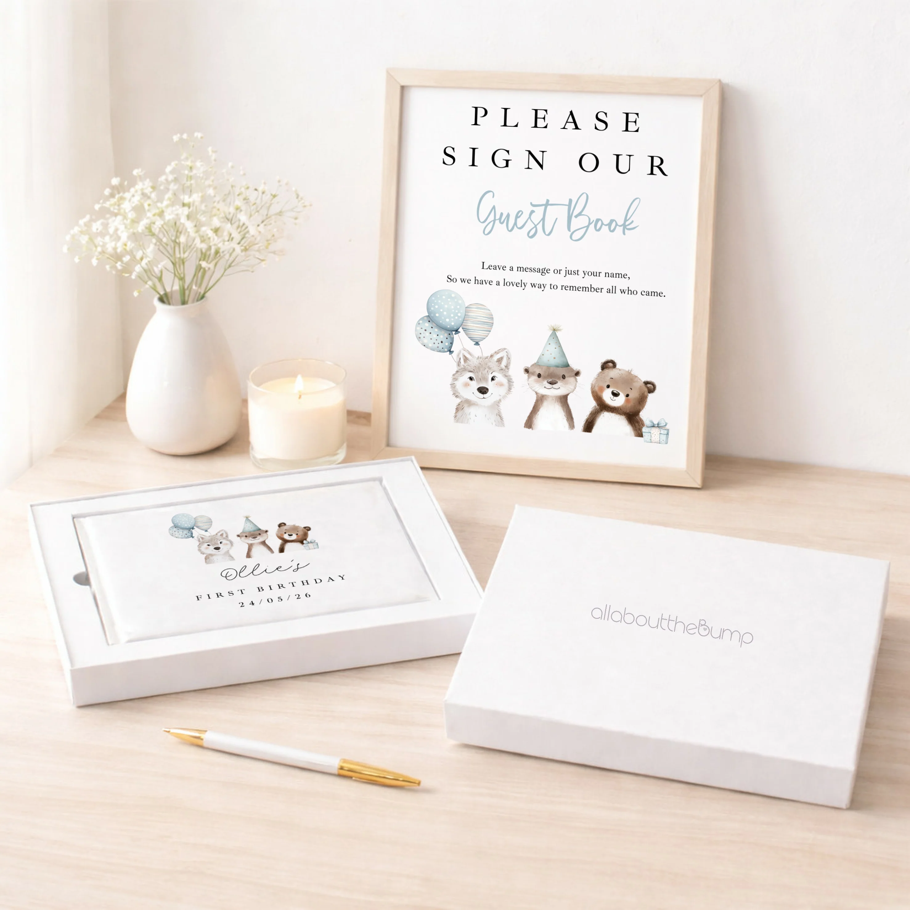 Personalised Blue Party Animals First Birthday Guest Book - Image 2