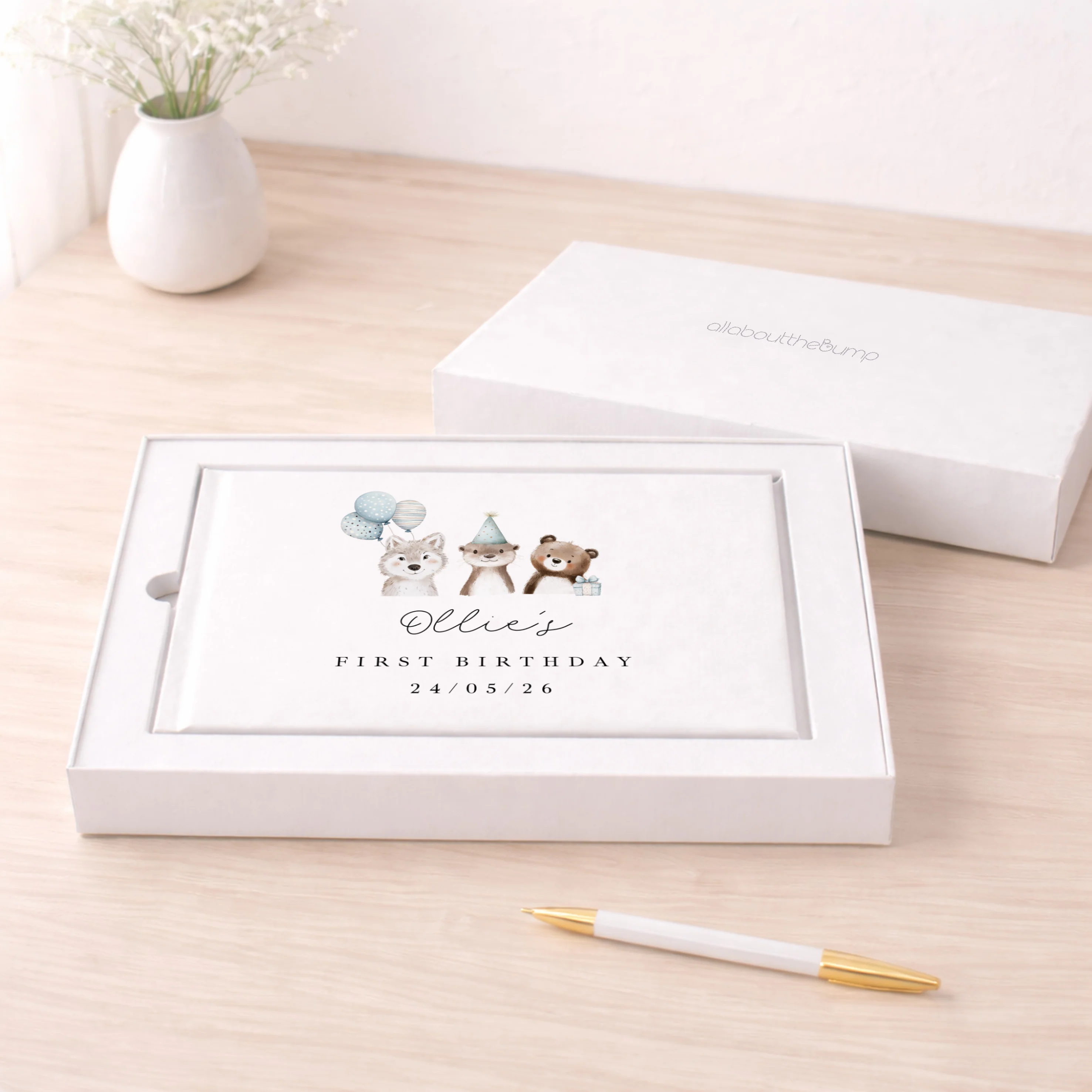 Personalised Blue Party Animals First Birthday Guest Book - Image 3