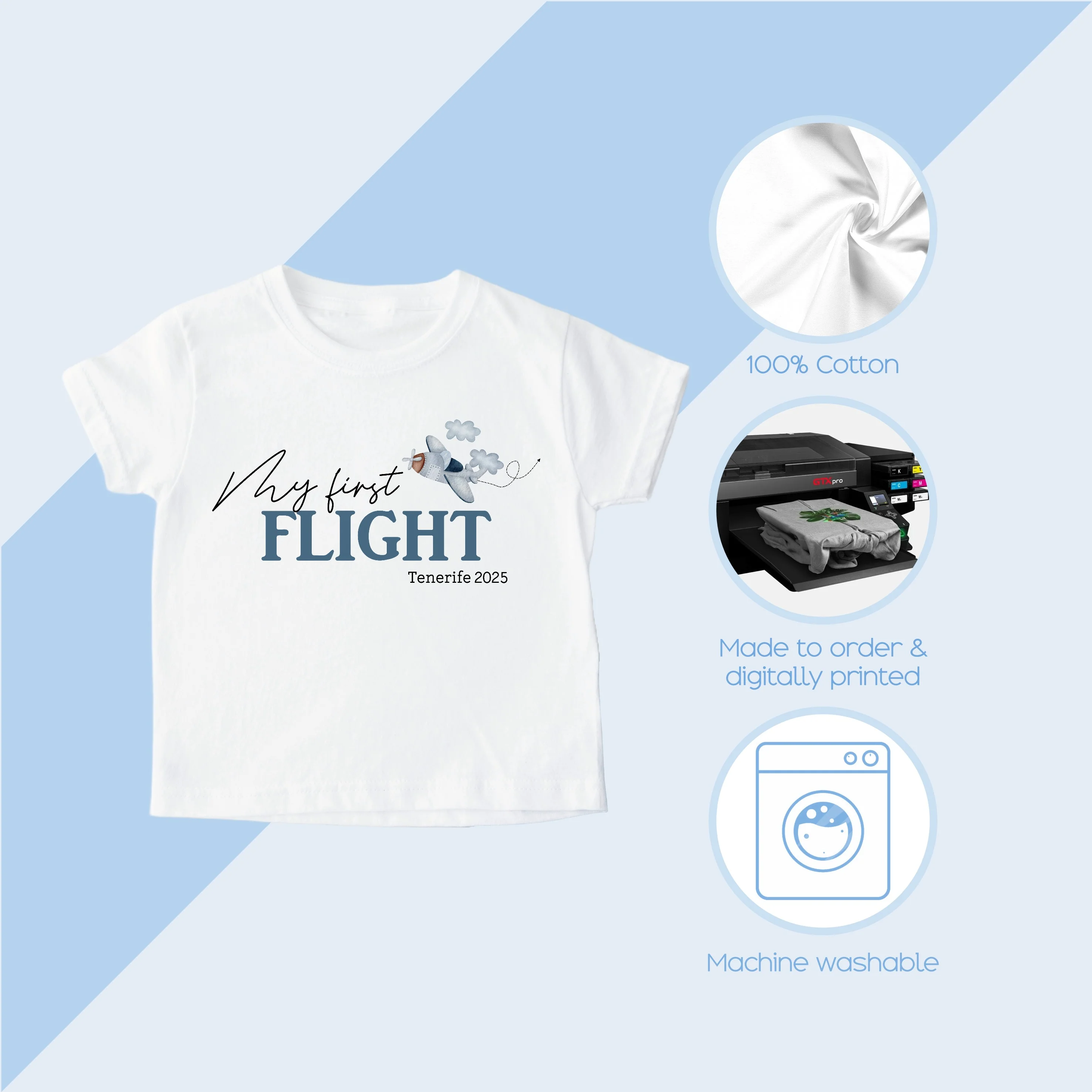 Personalised Blue Plane My First Flight T-shirt - Image 3