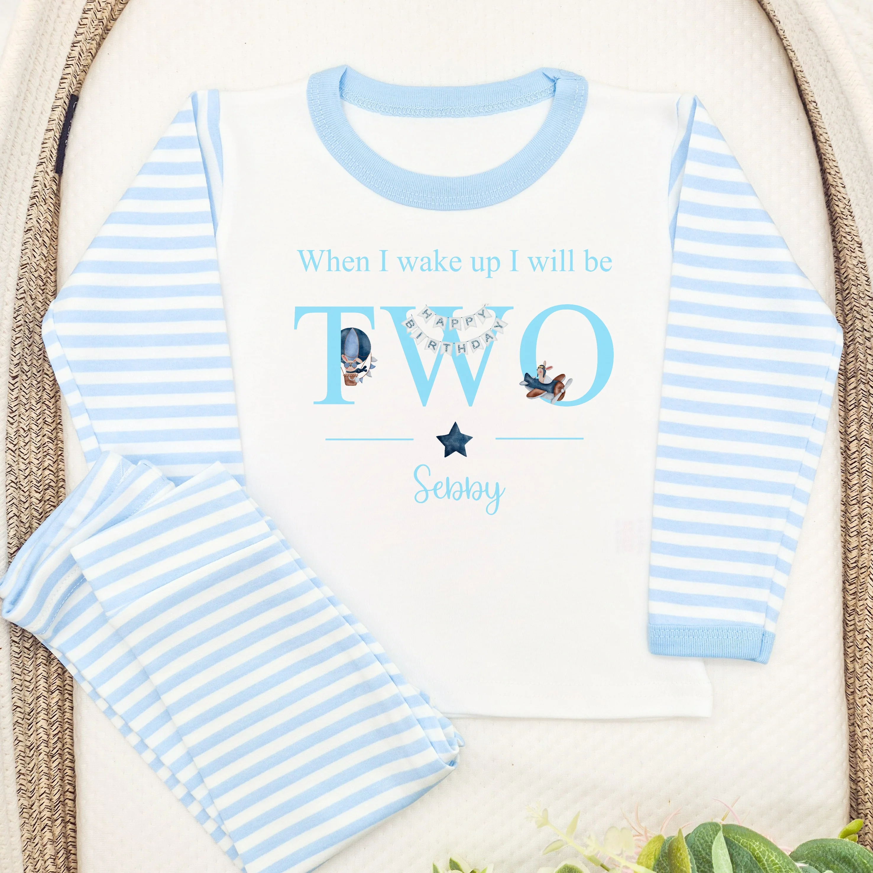 Personalised Blue Planes Any Age Birthday Pyjamas - Image 3