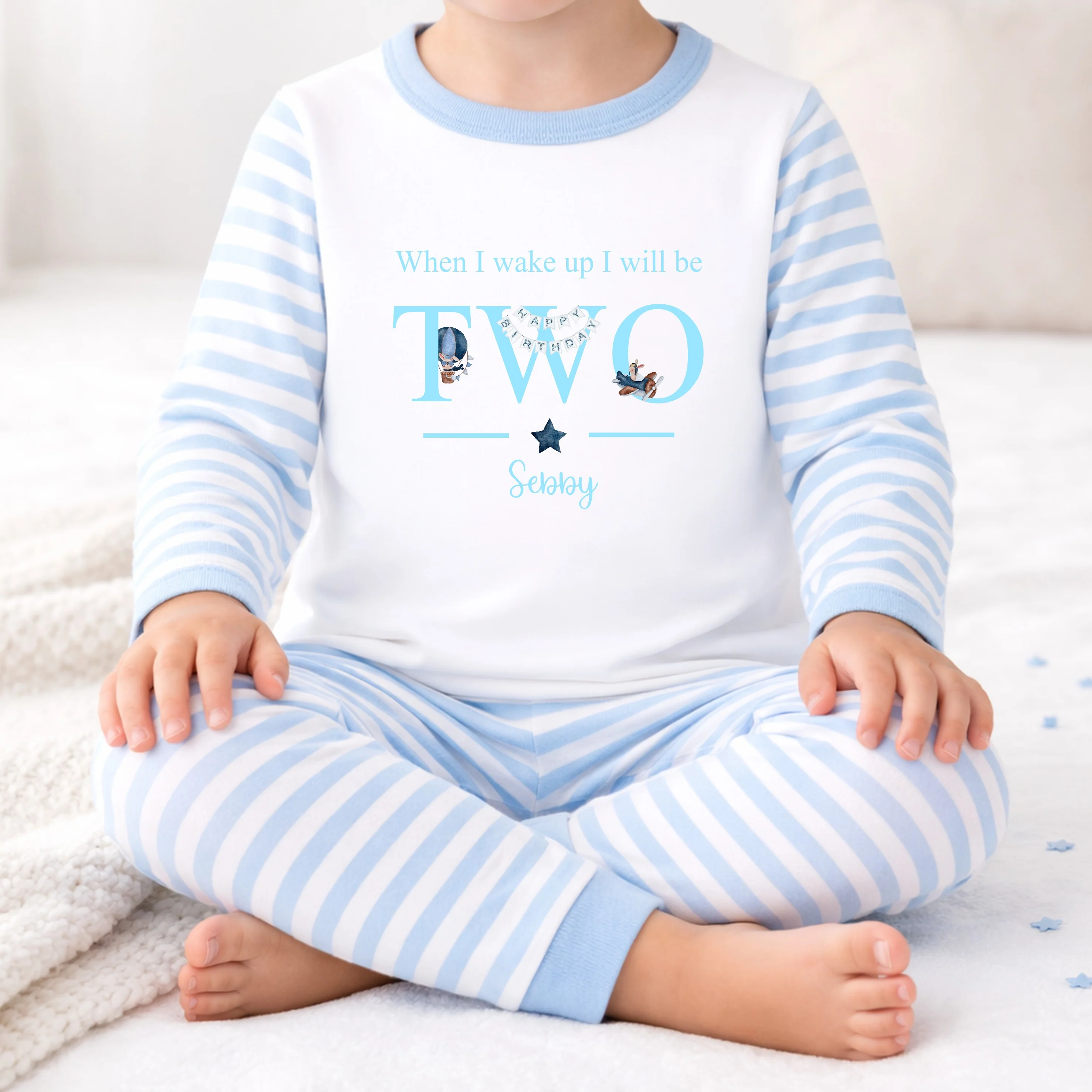 Personalised Blue Planes Any Age Birthday Pyjamas - Image 4