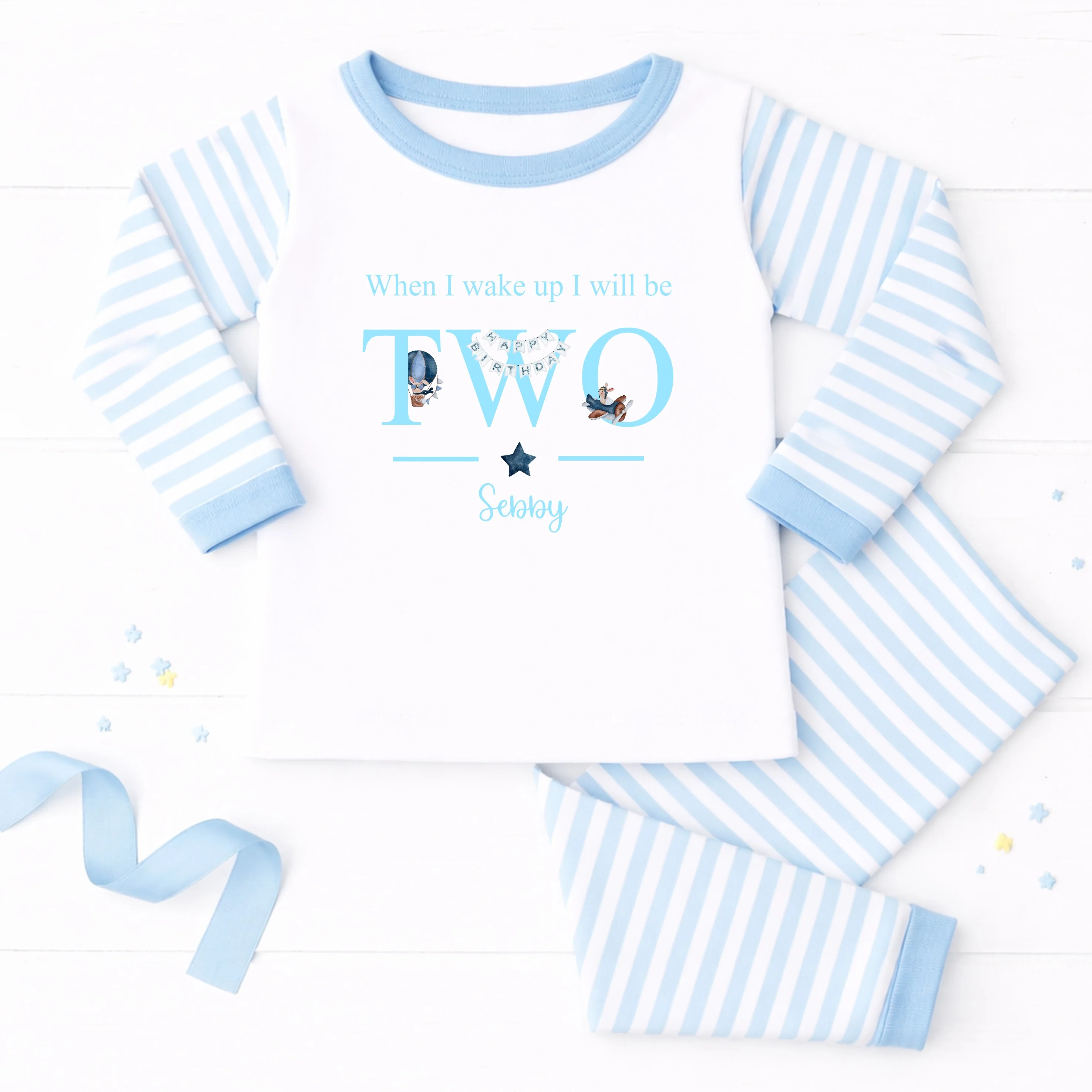 Personalised Blue Planes Any Age Birthday Pyjamas - Image 5