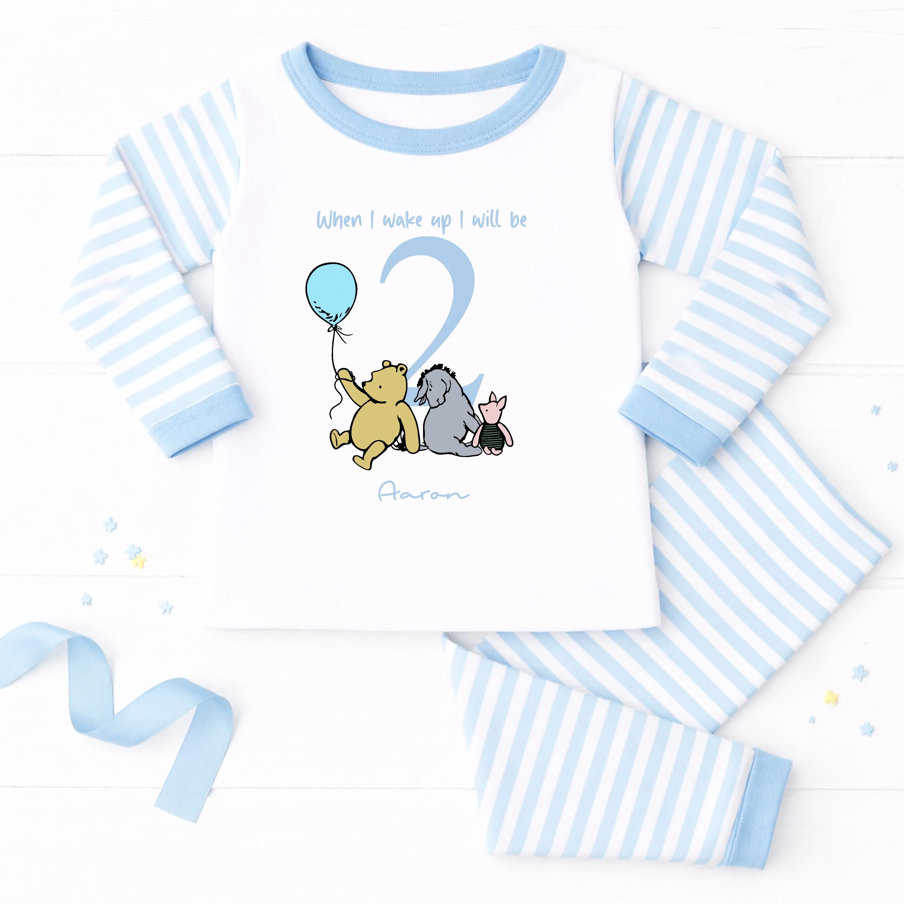 Personalised Blue Pooh Bear Boys Any Age Birthday Pyjamas - Image 5