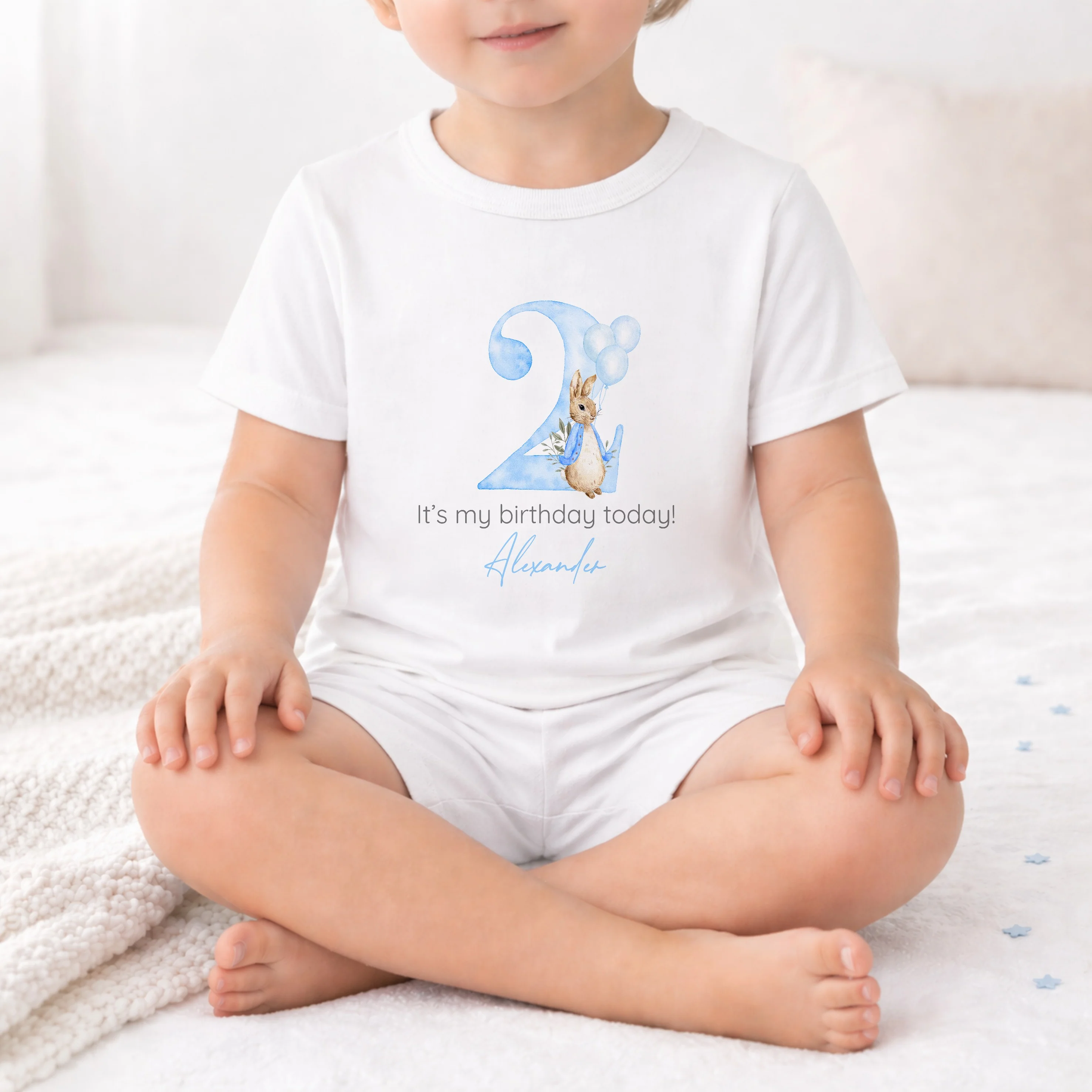 Personalised Blue Rabbit Any Age Short Sleeve Birthday Pyjamas - Image 4