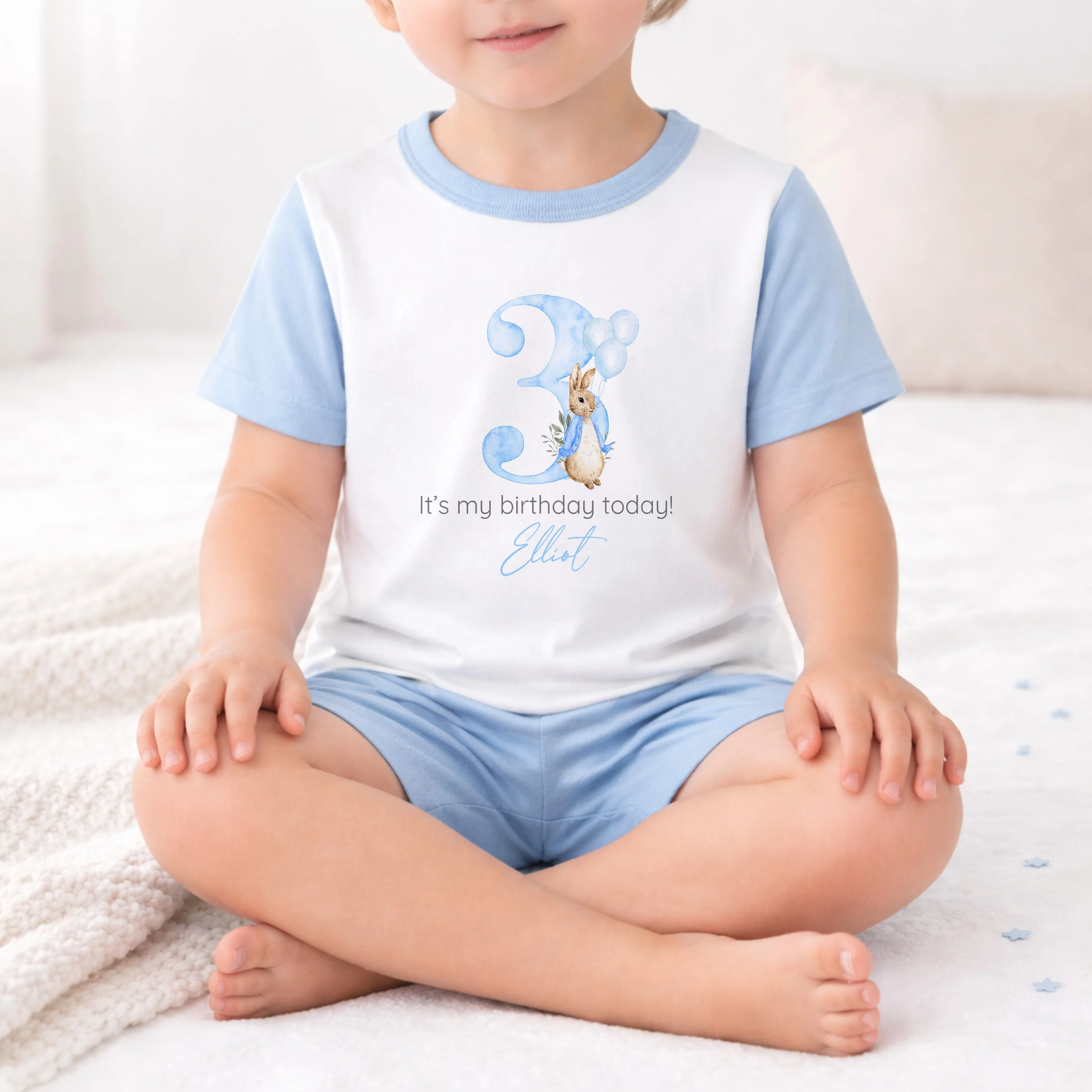 Personalised Blue Rabbit Any Age Short Sleeve Birthday Pyjamas - Image 5