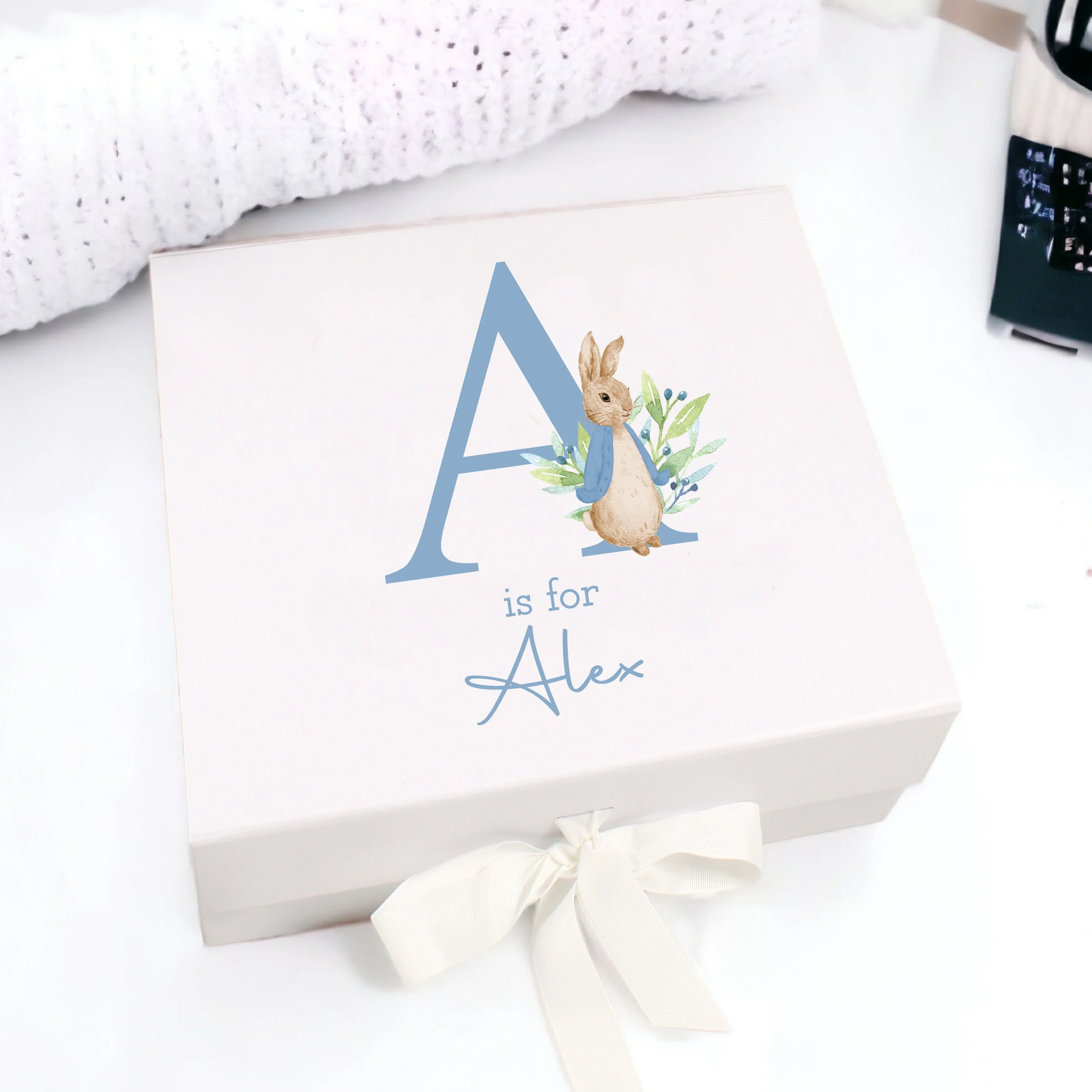 Personalised Blue Rabbit Baby Clothing Optional Hamper Gift Set - Image 2