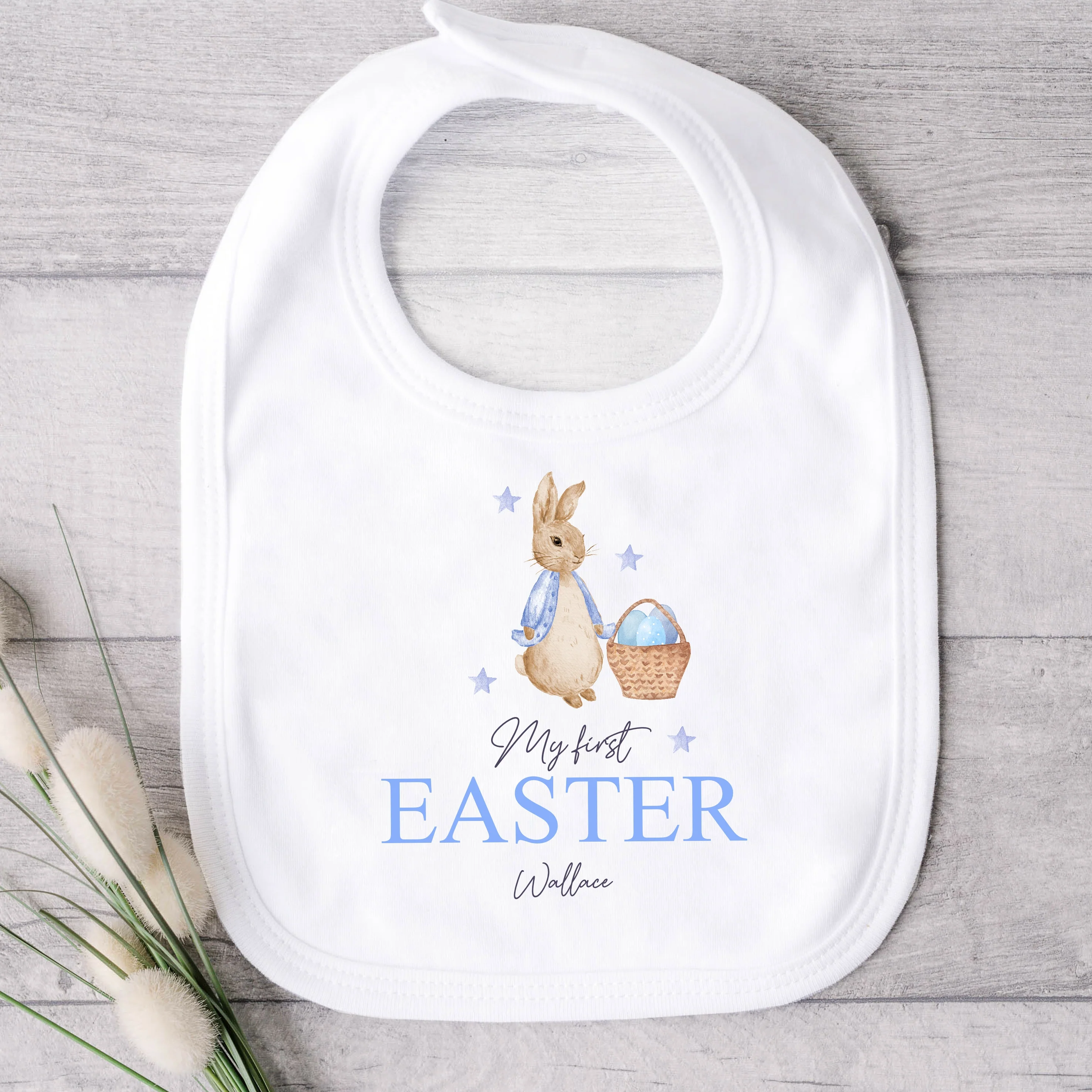 Personalised Blue Rabbit Basket My First Easter Baby Grow, Vest or Bib - Image 4