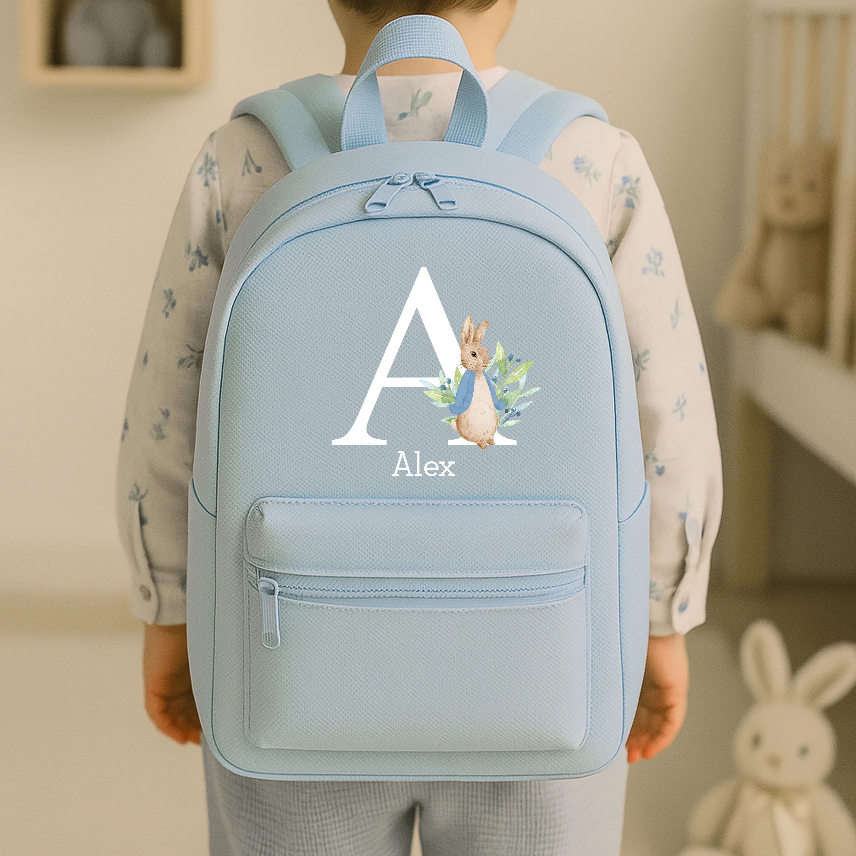 Personalised Blue Rabbit Initial Backpack - Image 2