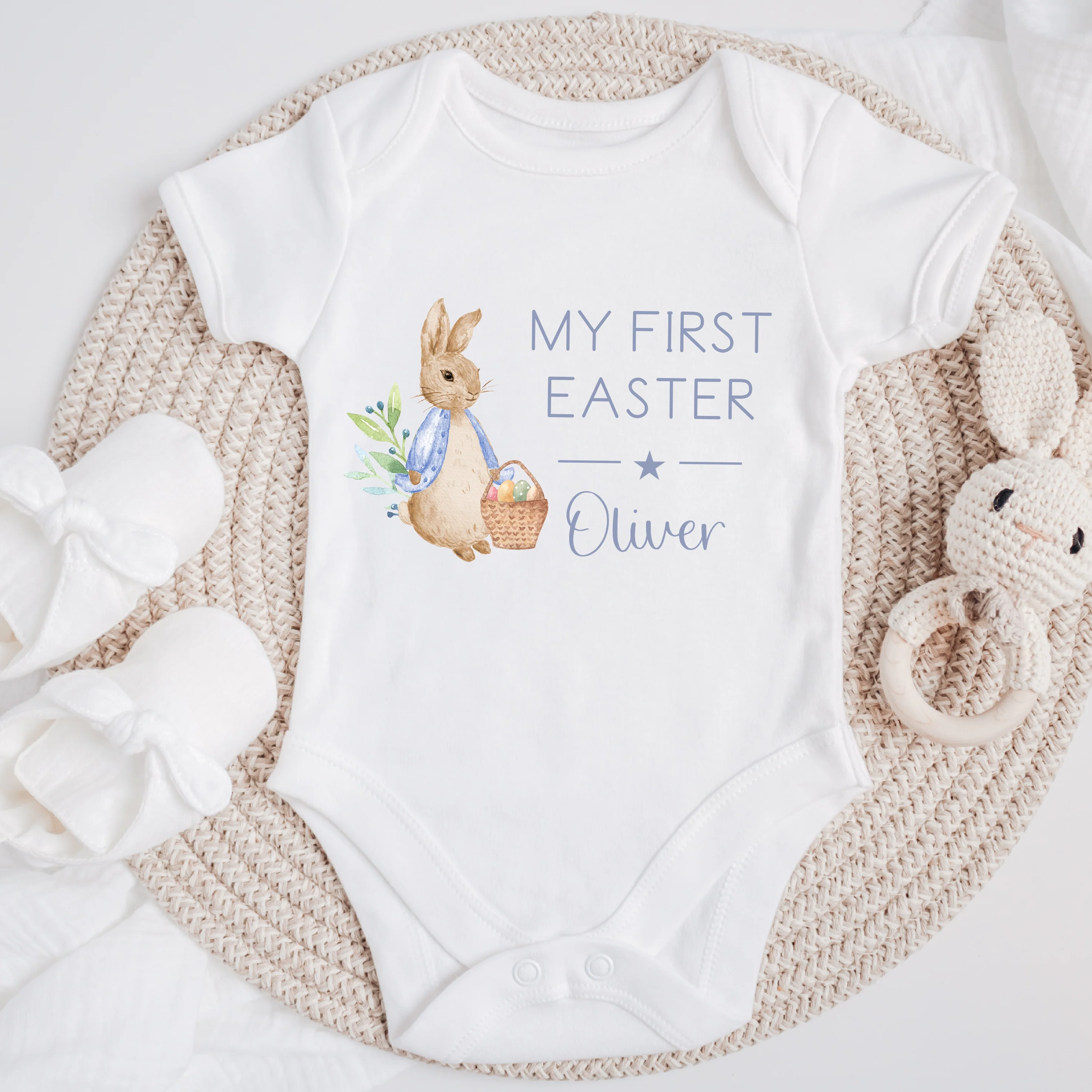 Personalised Blue Rabbit My First Easter Baby Grow, Vest or Bib - Image 3
