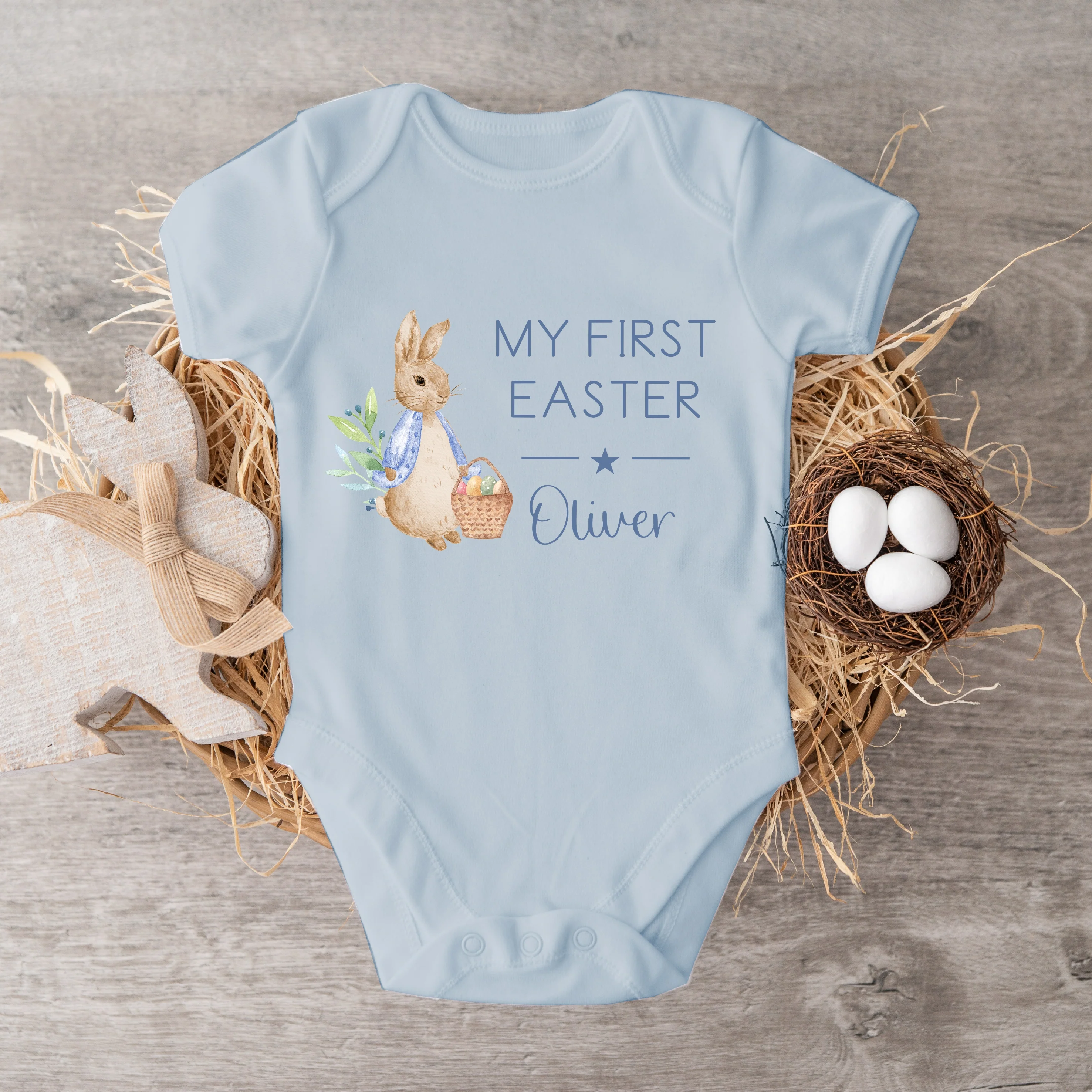 Personalised Blue Rabbit My First Easter Baby Grow, Vest or Bib - Image 4