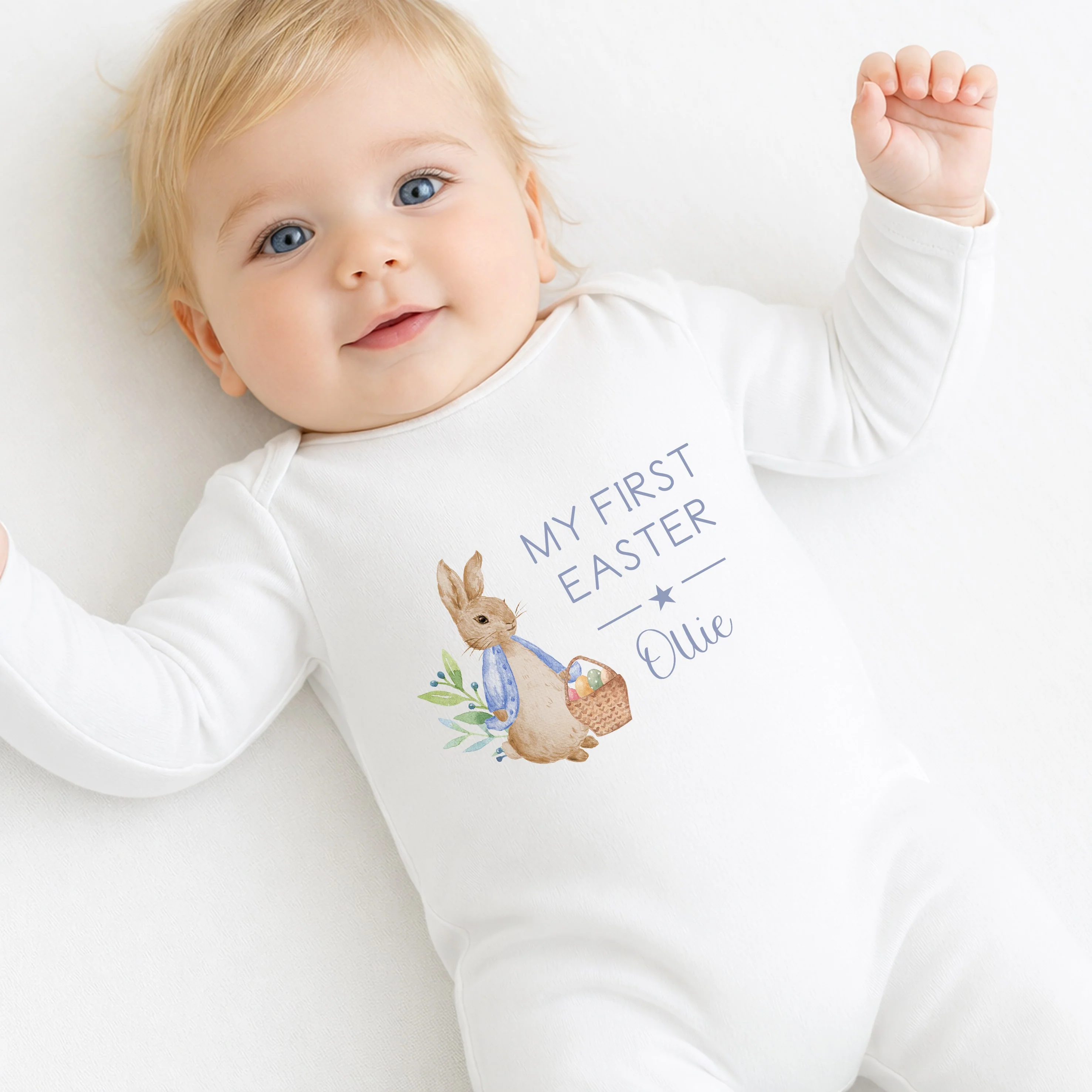 Personalised Blue Rabbit My First Easter Baby Grow, Vest or Bib - Image 7
