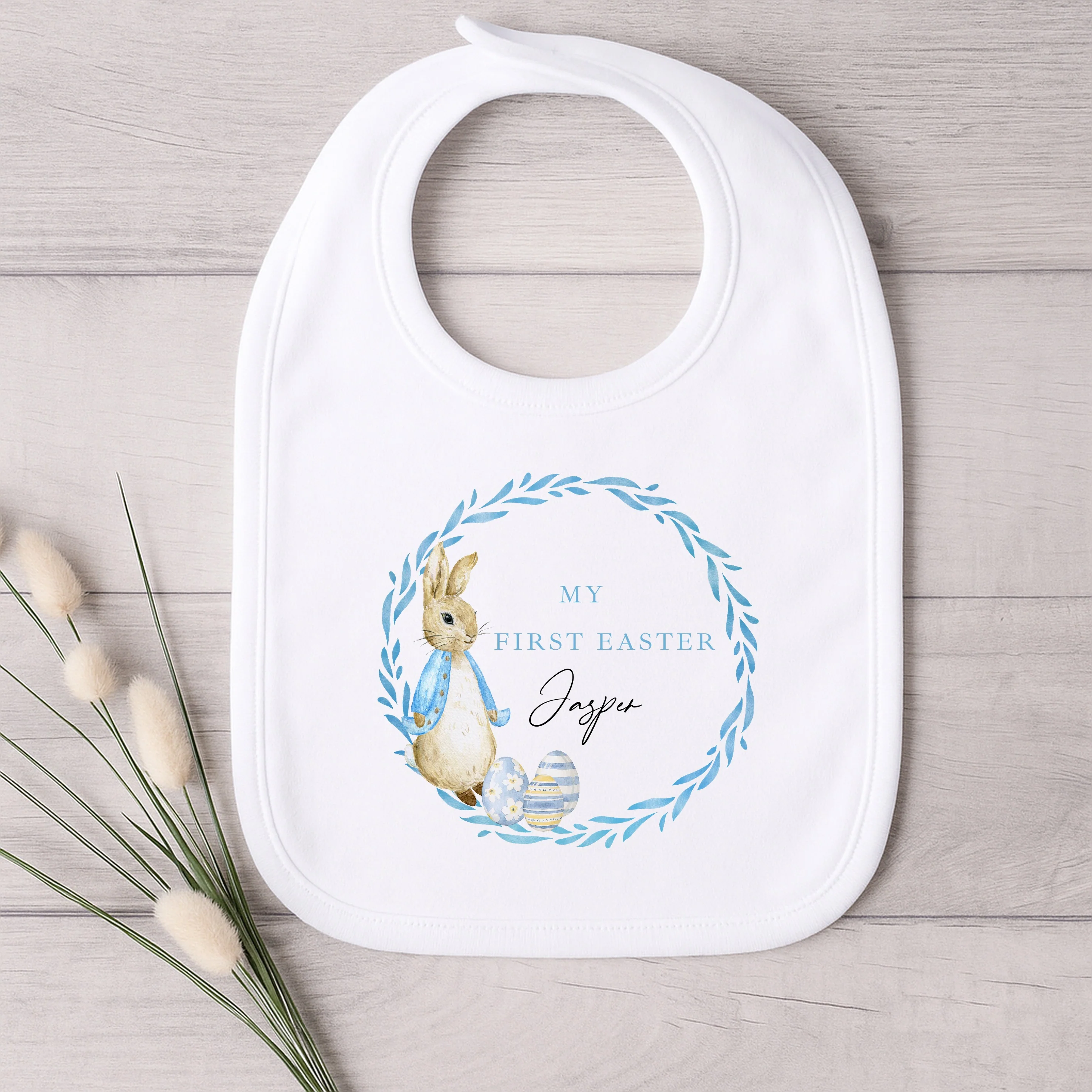Personalised Blue Rabbit Wreath My First Easter Baby Grow, Vest or Bib - Image 3