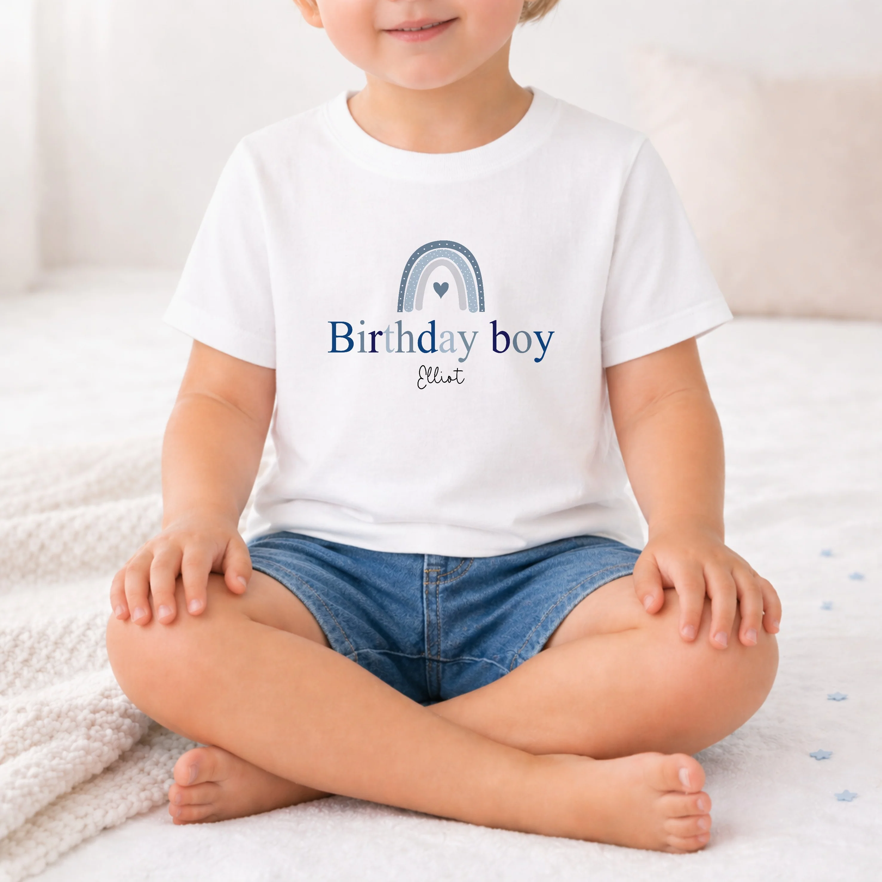 Personalised Blue Rainbow Birthday Boy T-shirt