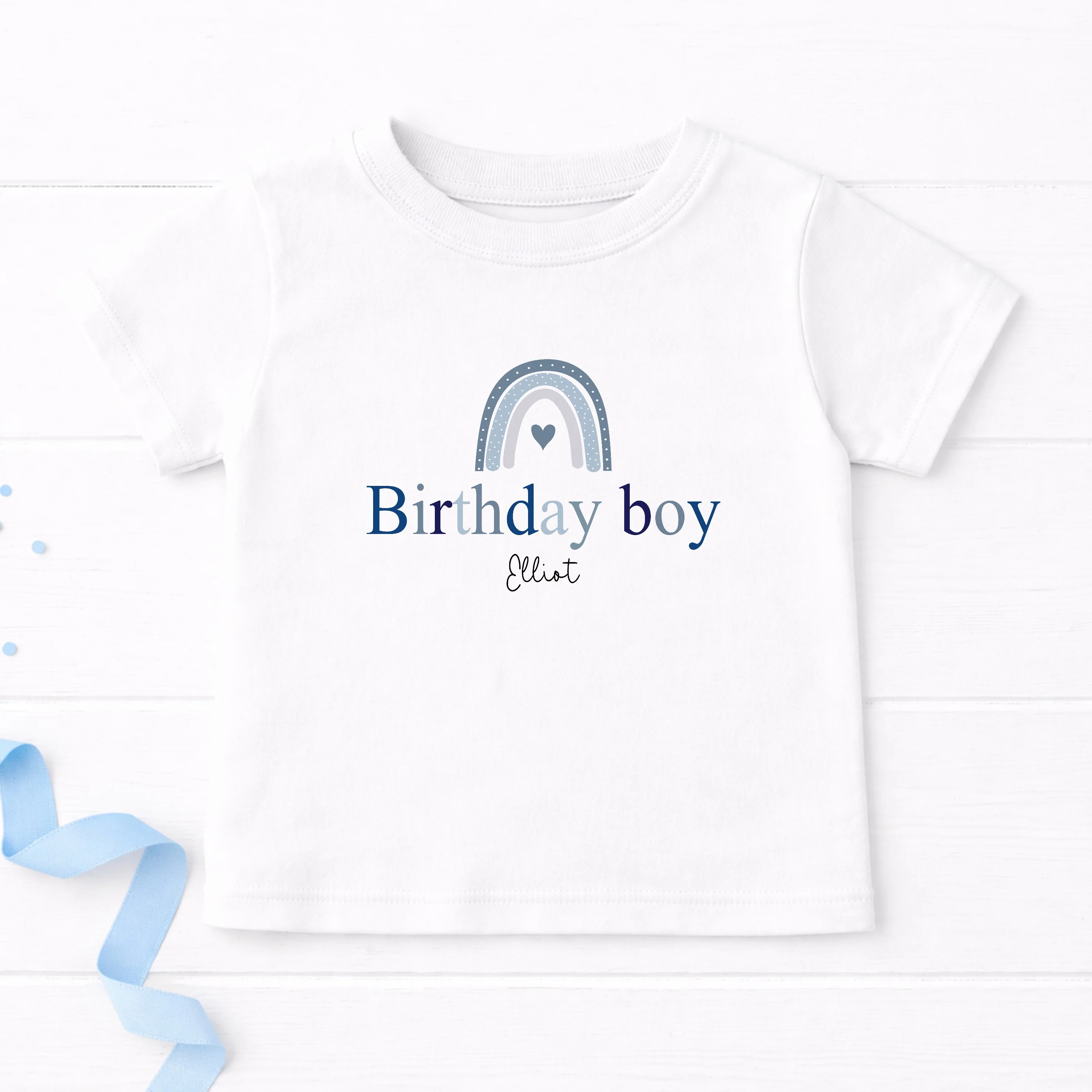 Personalised Blue Rainbow Birthday Boy T-shirt - Image 2