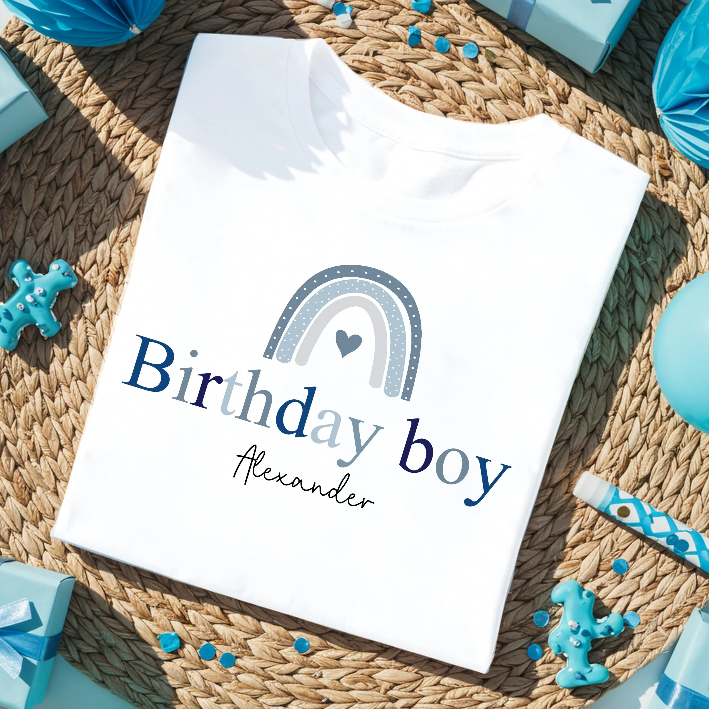 Personalised Blue Rainbow Birthday Boy T-shirt - Image 3