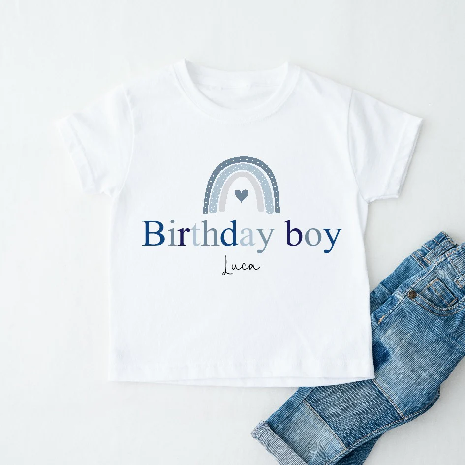 Personalised Blue Rainbow Birthday Boy T-shirt - Image 4