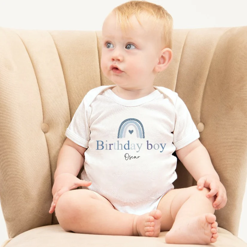 Personalised Blue Rainbow First Birthday Vest