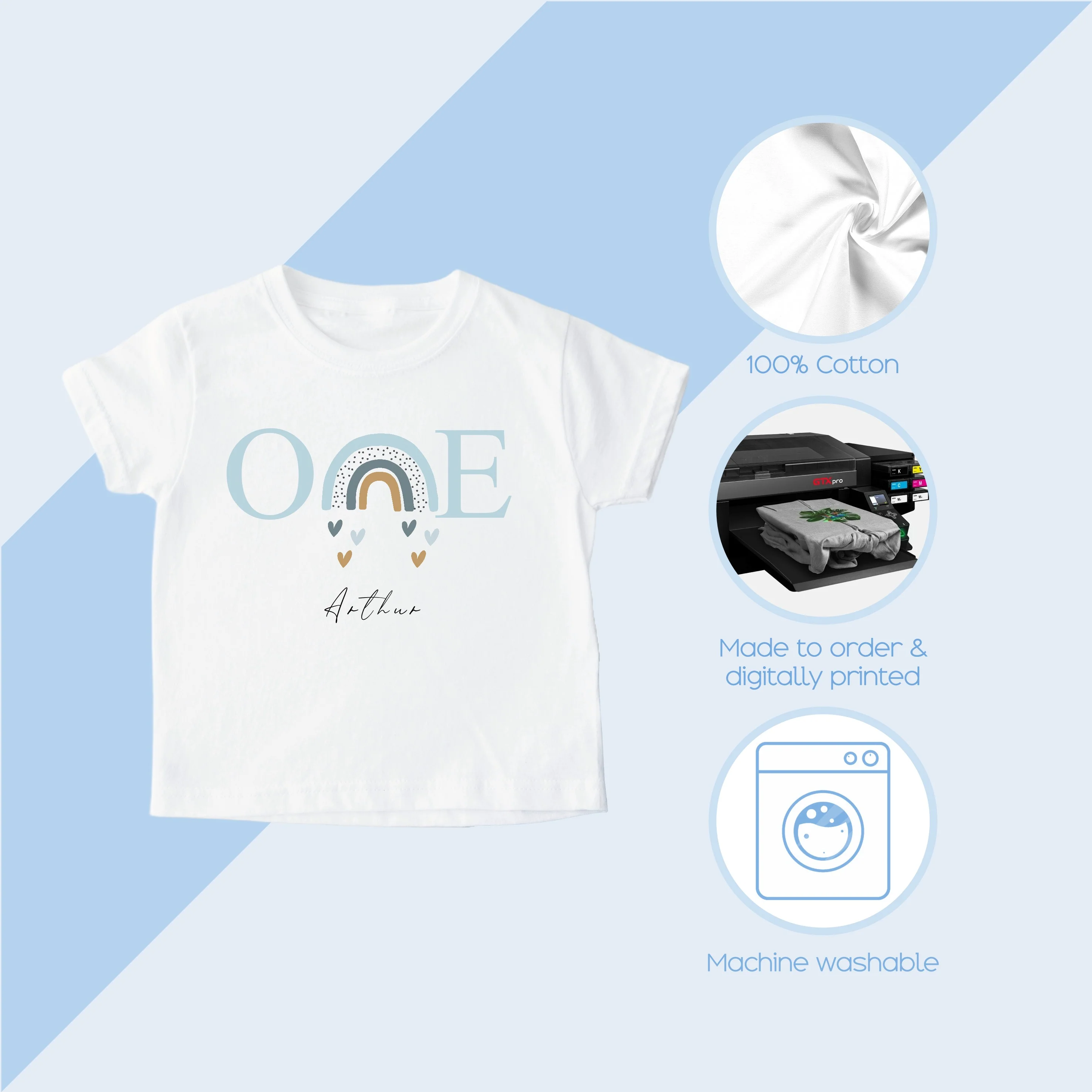 Personalised Blue Rainbow First Birthday T-shirt - Image 3