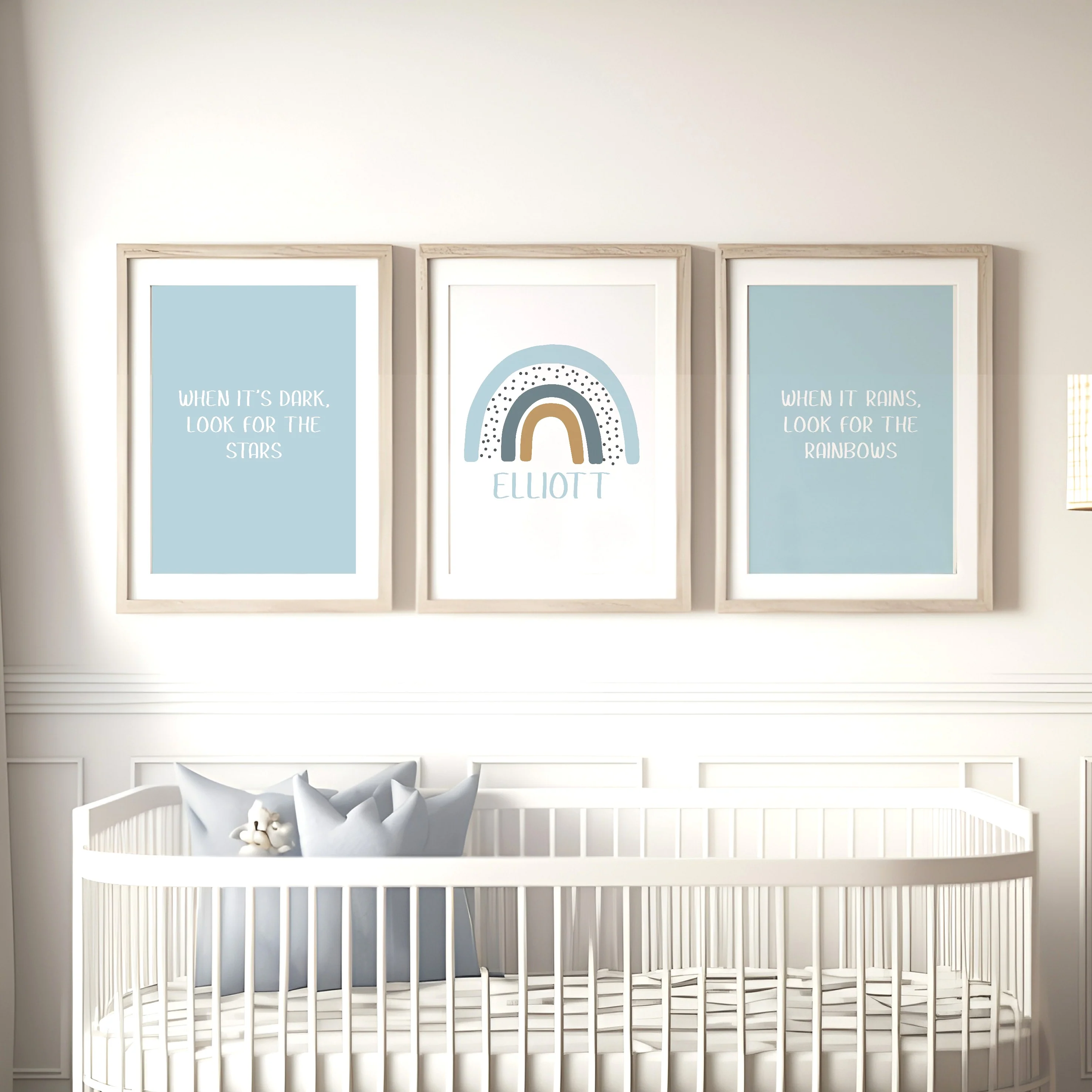 Personalised Blue Rainbow Set of 3 Wall Art - Image 2