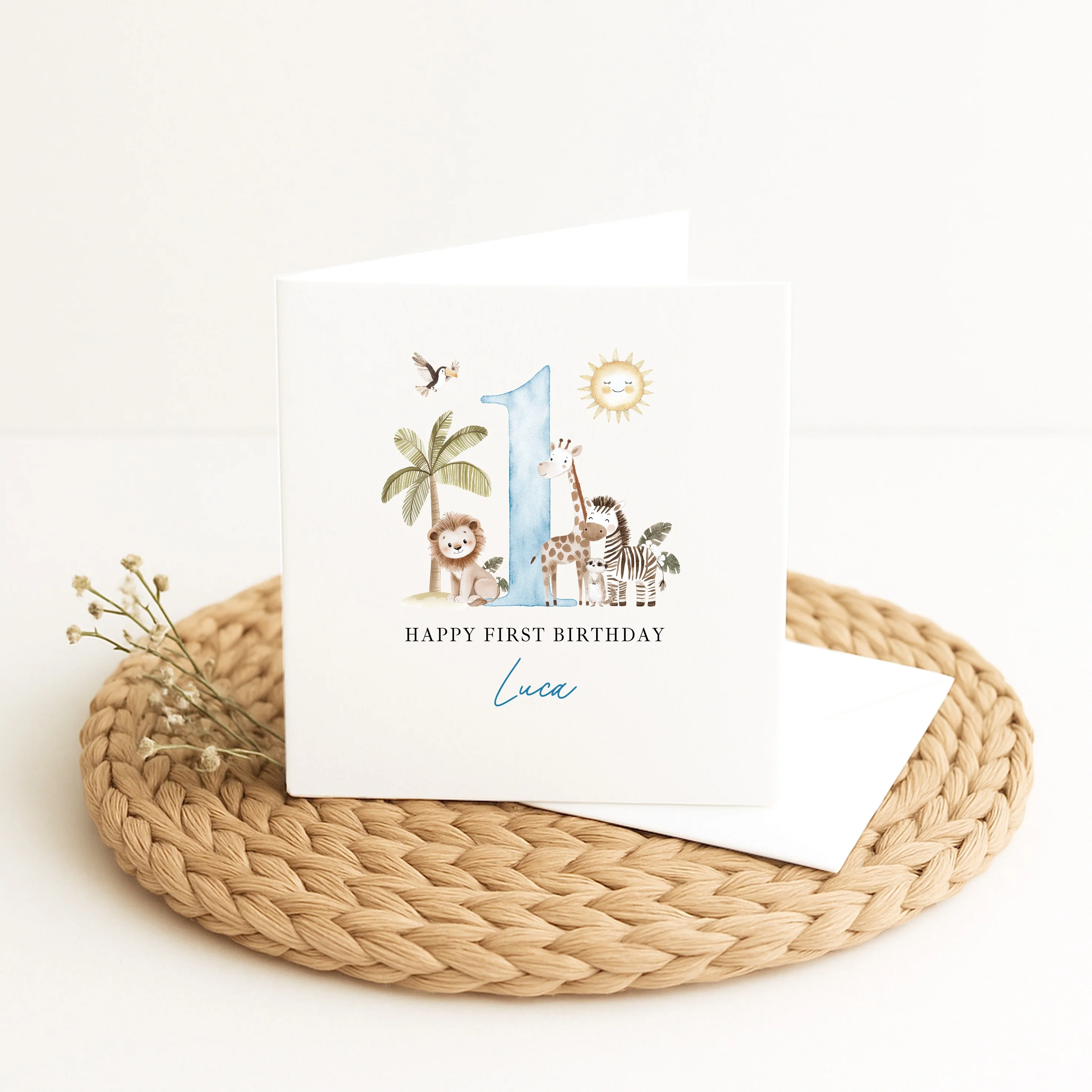 Personalised Blue Safari First Birthday Card - Image 5