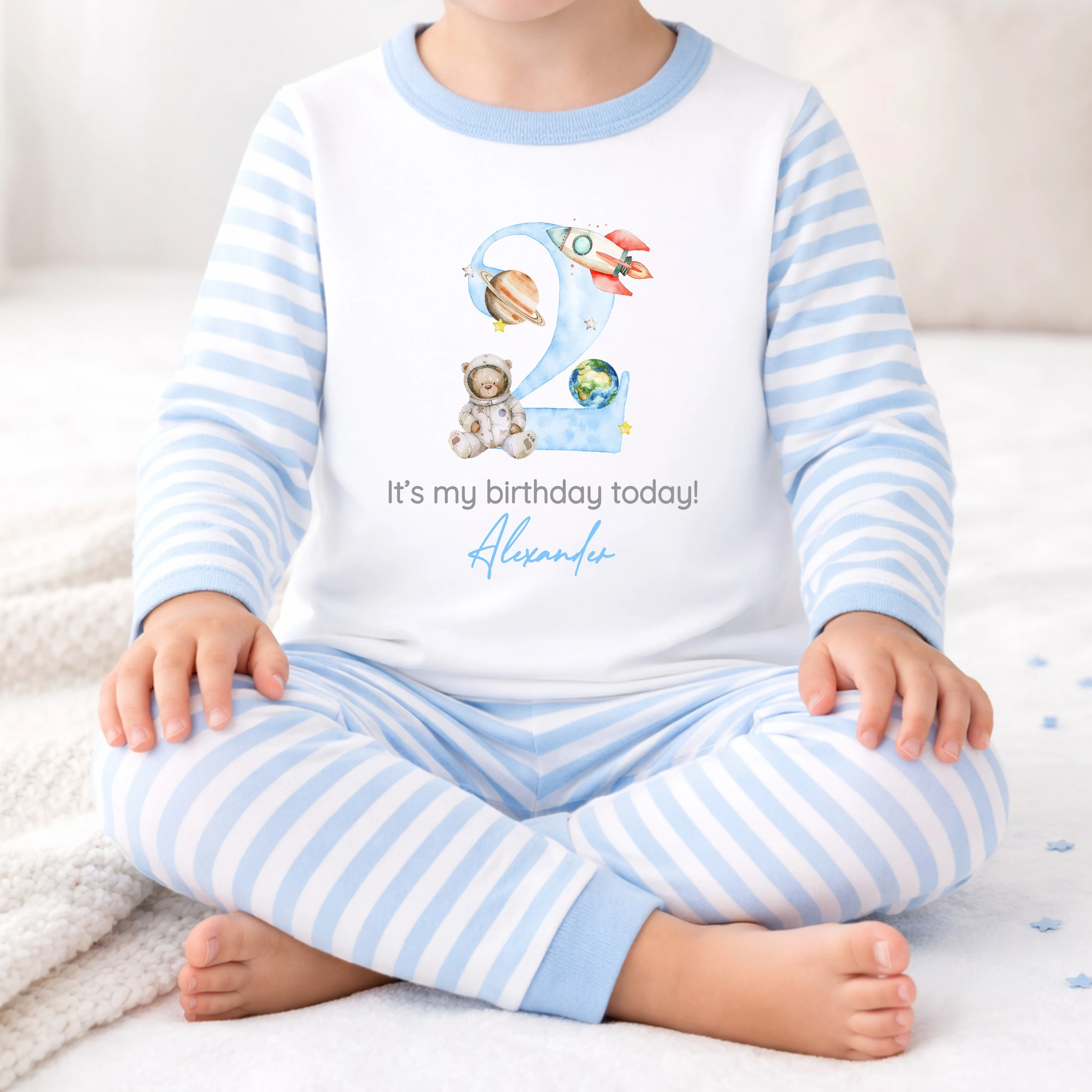 Personalised Blue Spaceman Second Birthday Pyjamas - Image 2