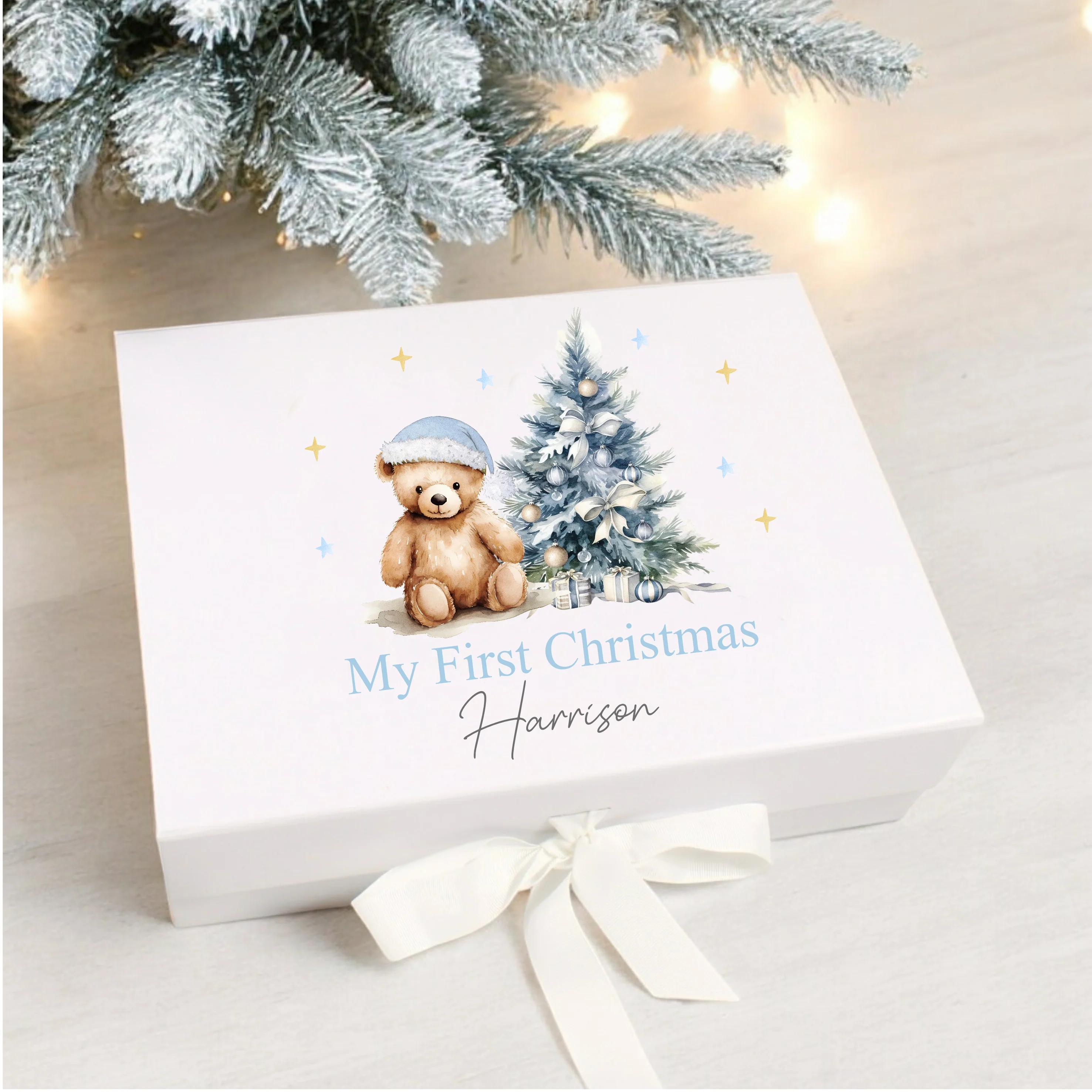 Personalised Blue Teddy Bear Christmas Eve Box - Image 3