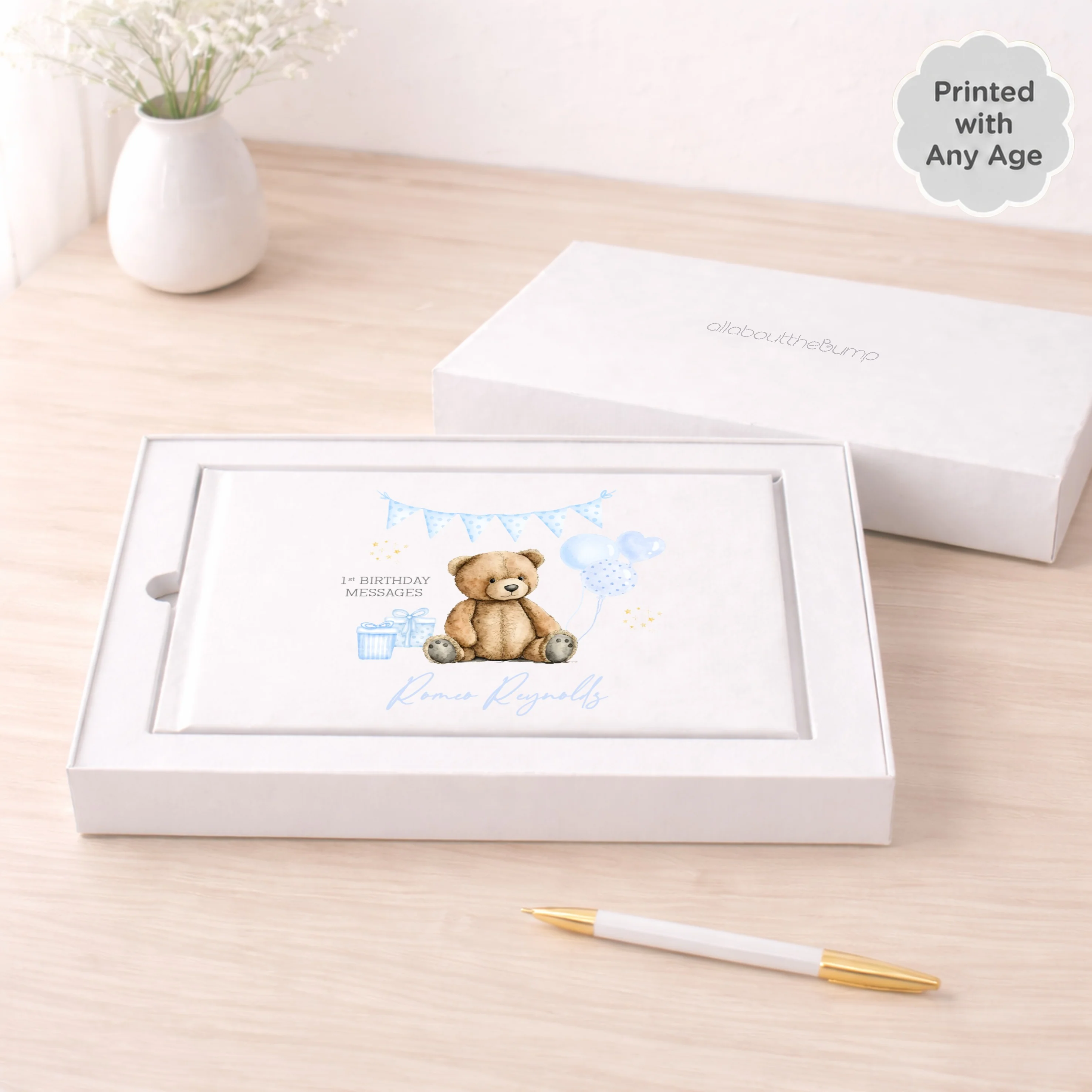 Personalised Blue Teddy Any Age Birthday Party Guest Book