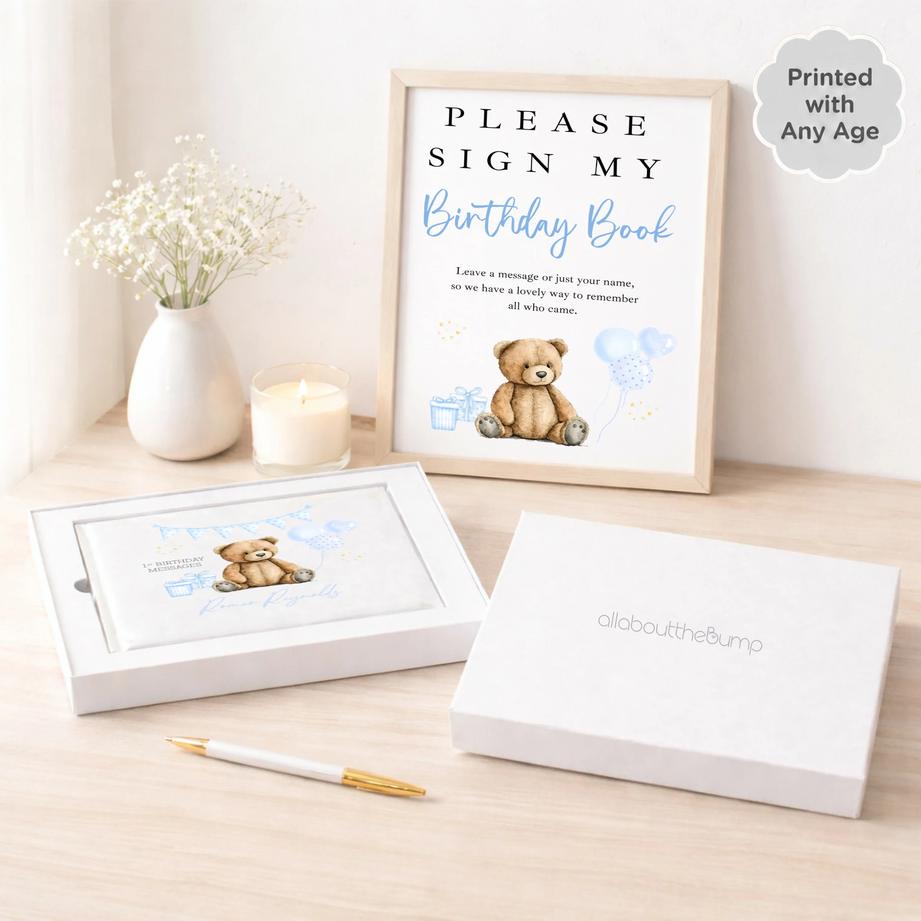 Personalised Blue Teddy Any Age Birthday Party Guest Book - Image 2