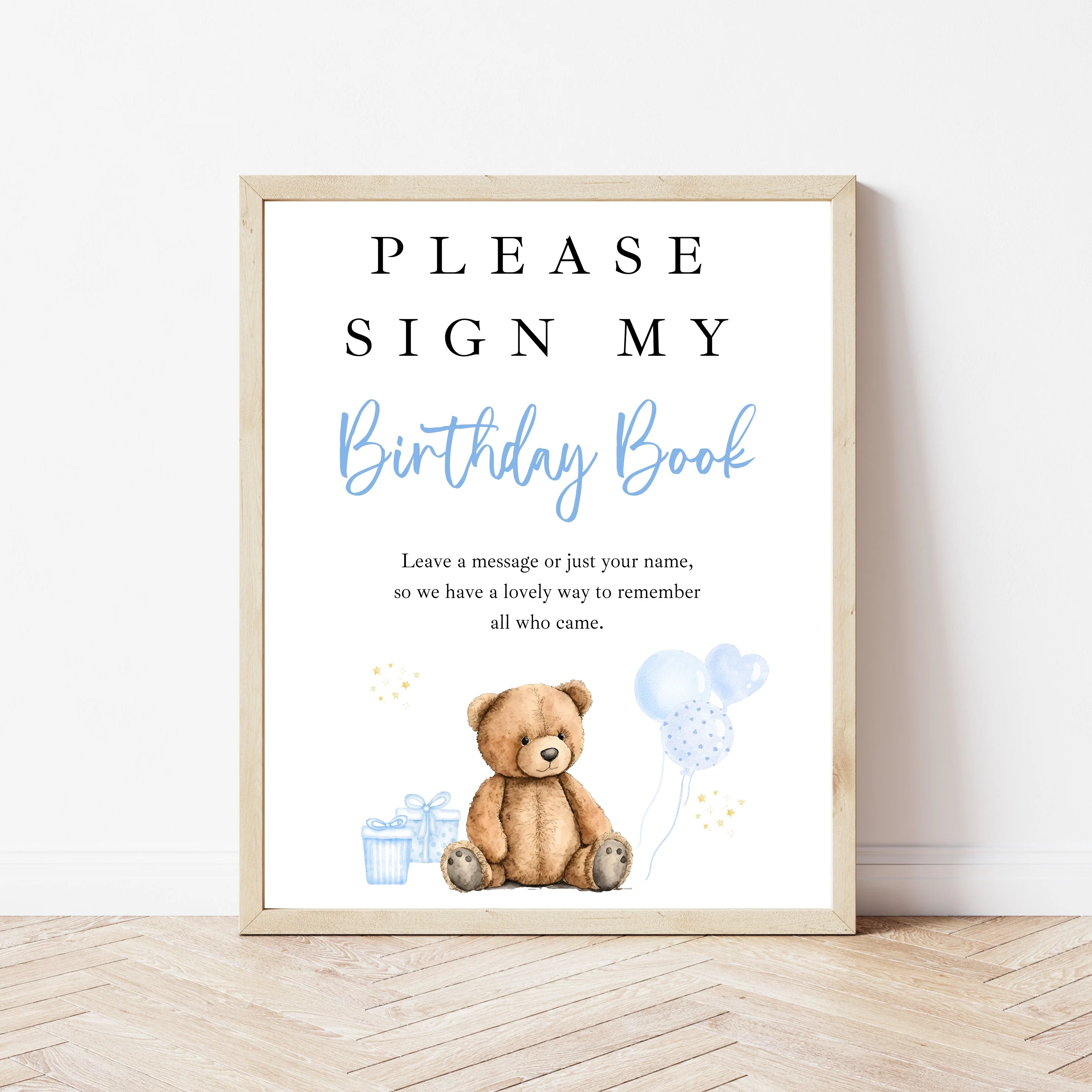 Personalised Blue Teddy Any Age Birthday Party Guest Book - Image 4