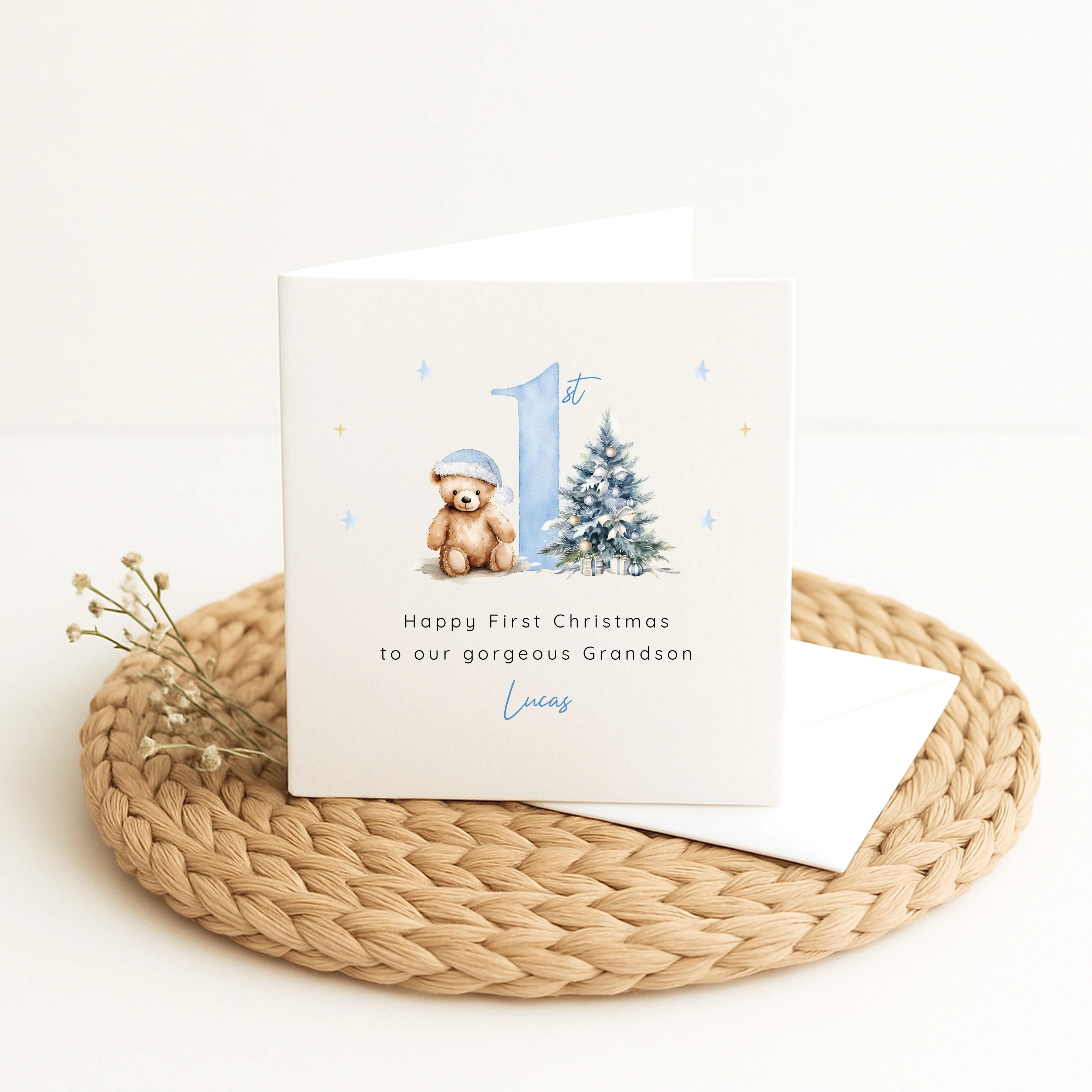 Personalised Blue Teddy Christmas Card - Image 2