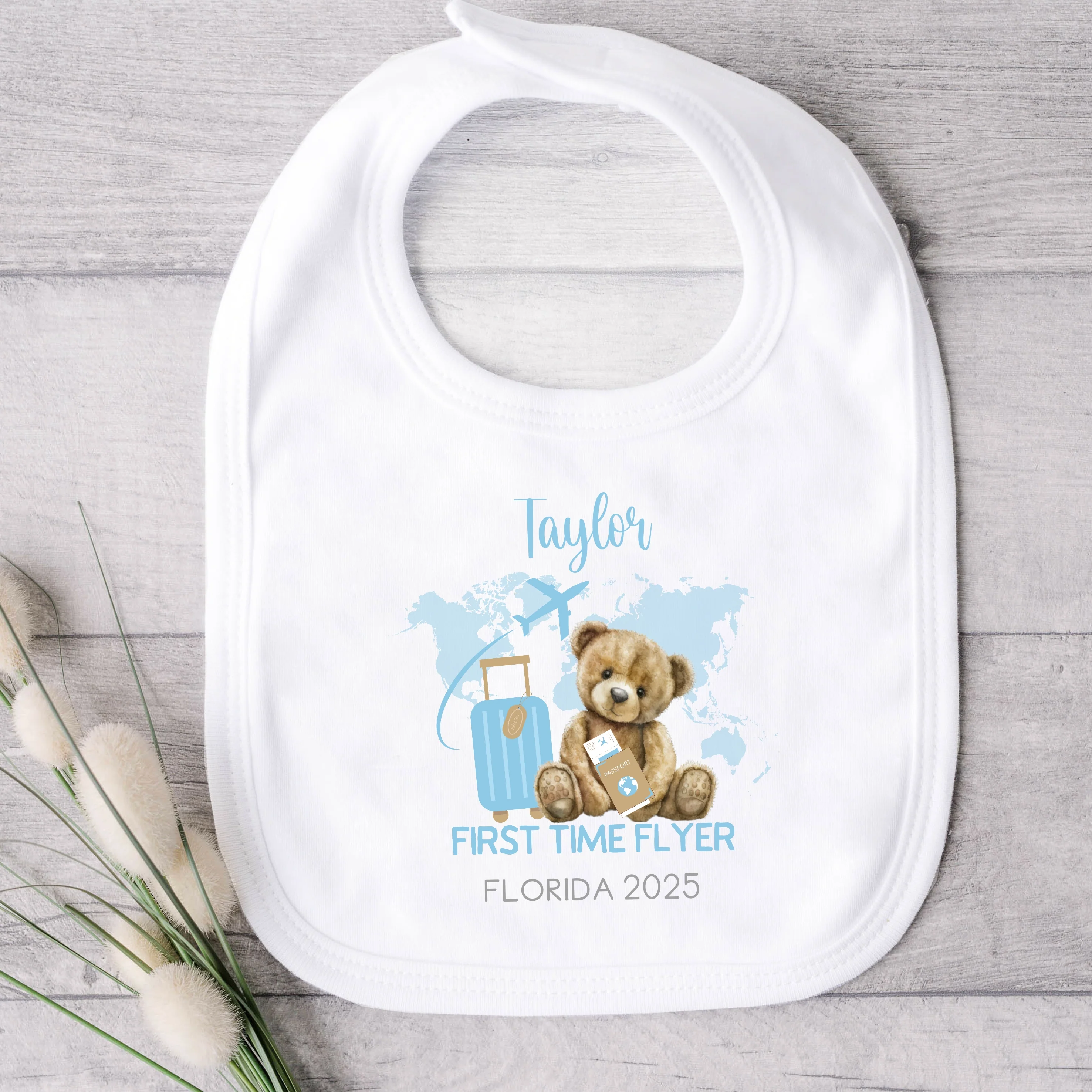 Personalised Blue Teddy First Time Flyer Baby Vest/T-shirt - Image 3