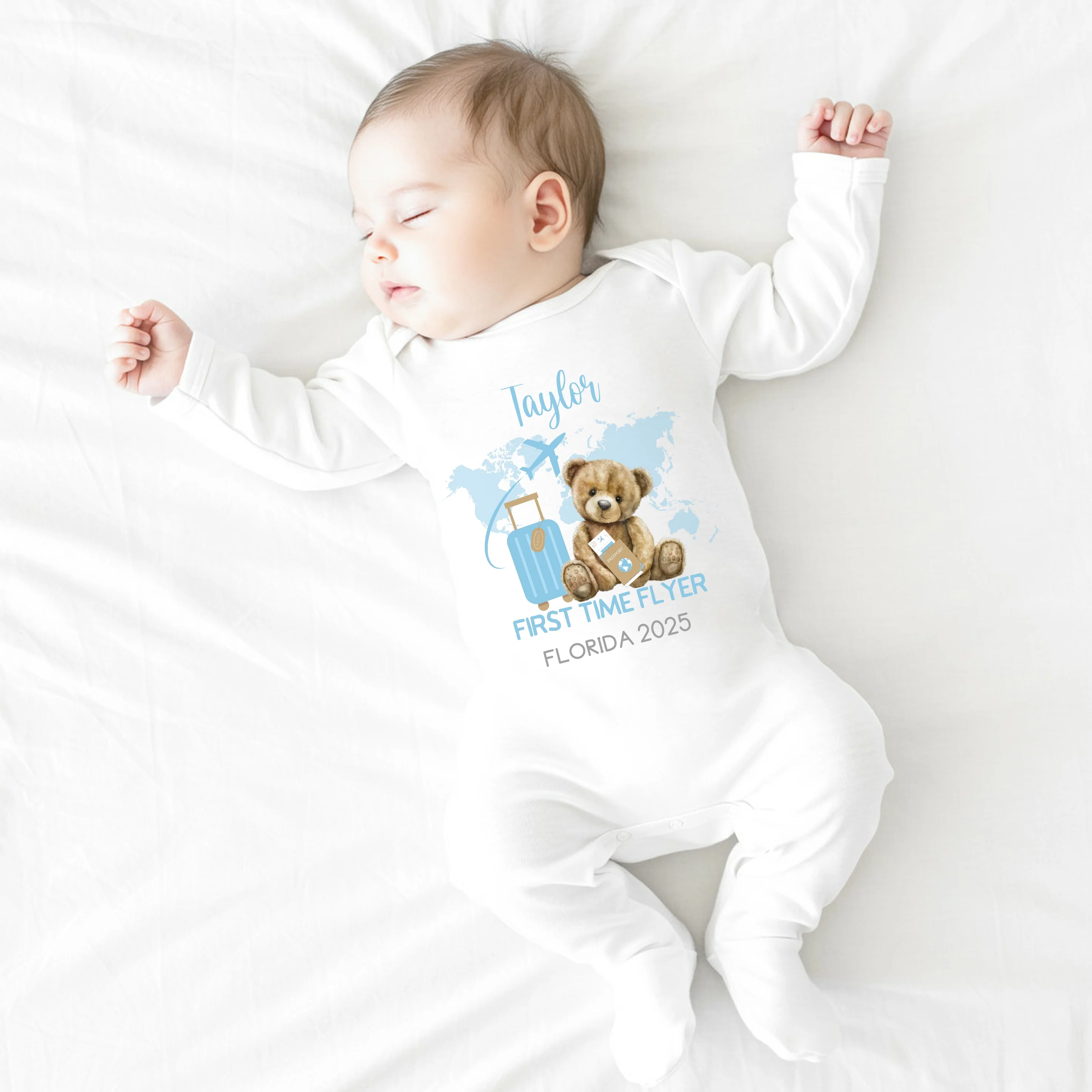 Personalised Blue Teddy First Time Flyer Baby Vest/T-shirt - Image 4