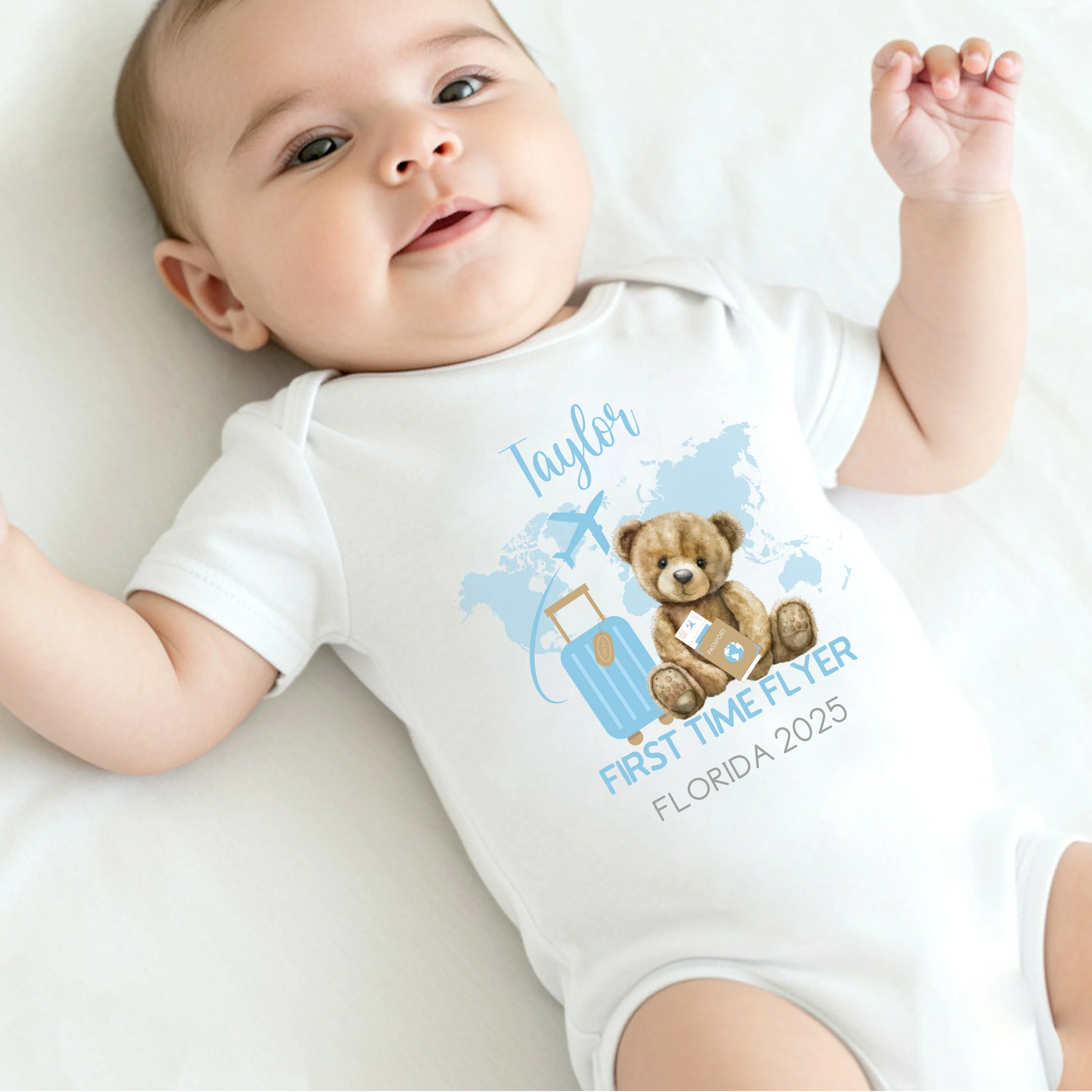 Personalised Blue Teddy First Time Flyer Baby Vest/T-shirt - Image 5
