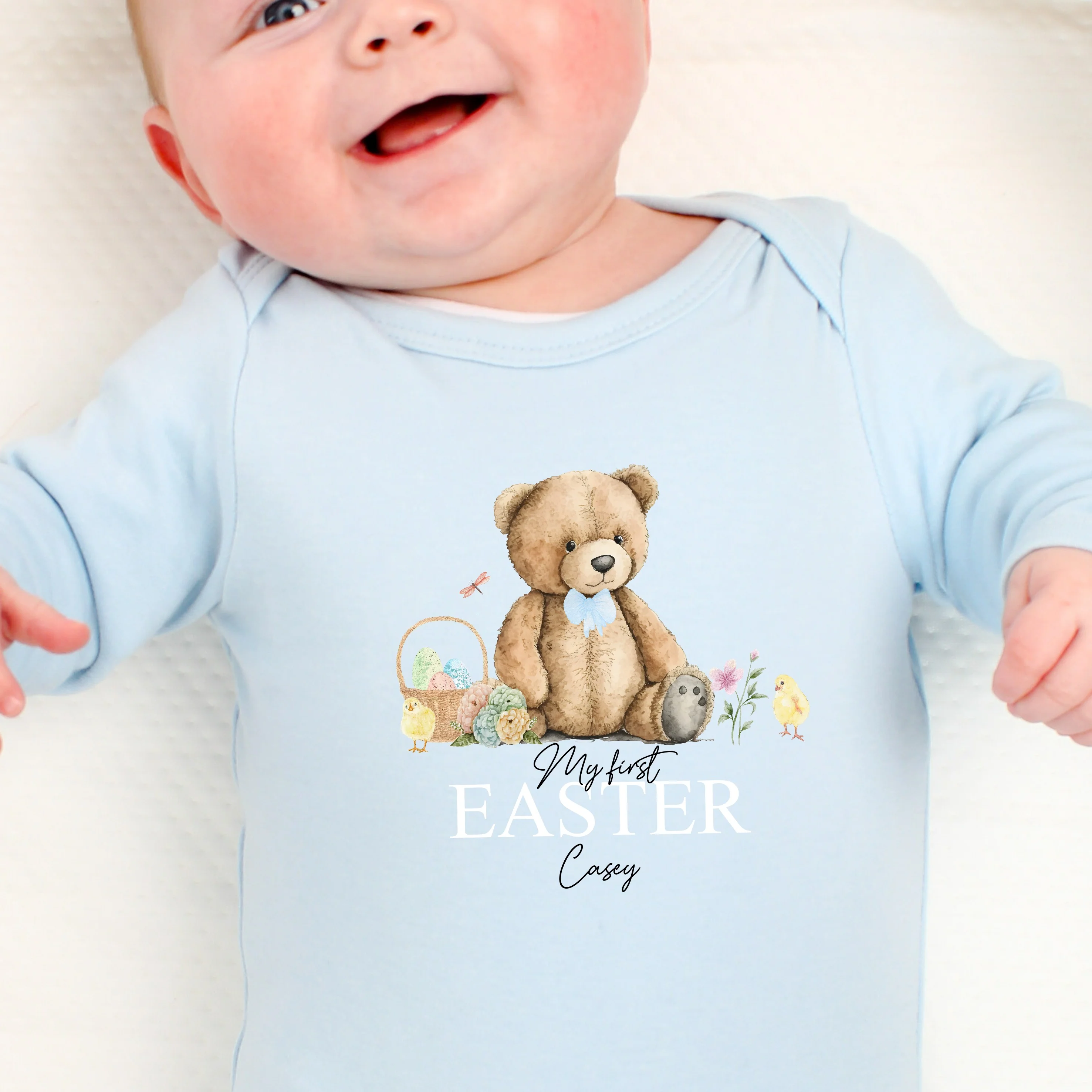 Personalised Blue Teddy My First Easter Babygrow/Vest - Image 2