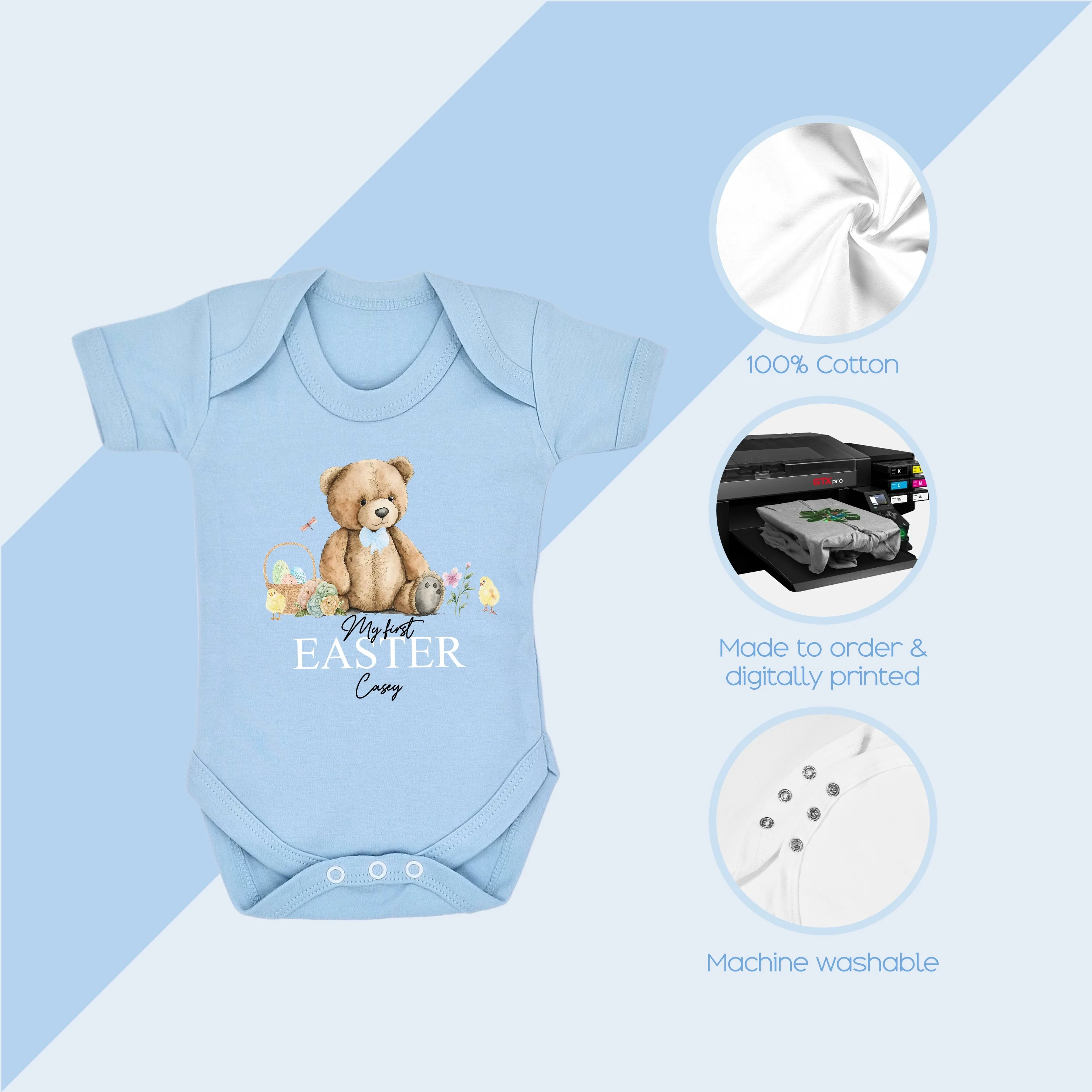 Personalised Blue Teddy My First Easter Babygrow/Vest - Image 3