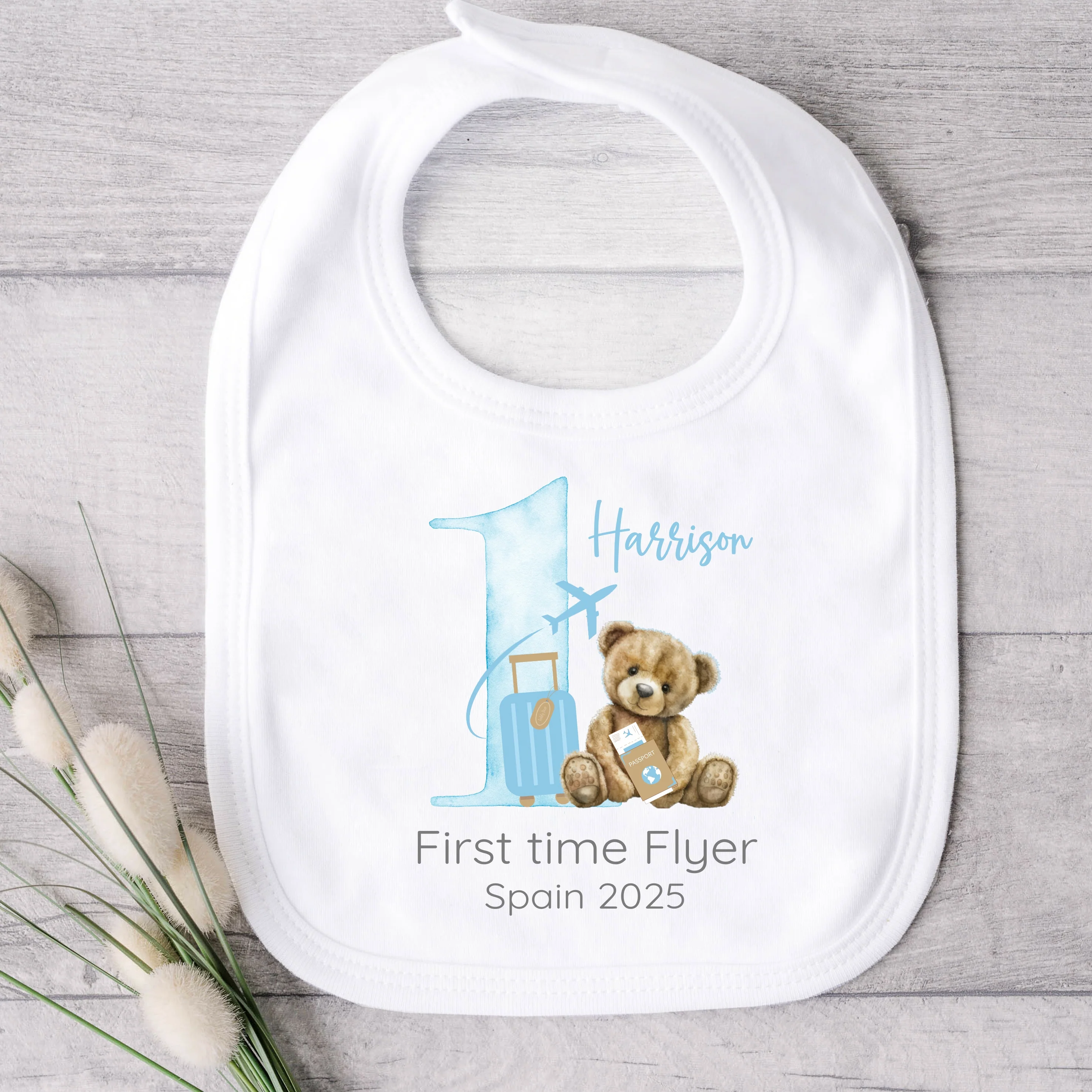 Personalised Blue Teddy Suitcase 1st Time Flyer Baby Vest/T-shirt - Image 4