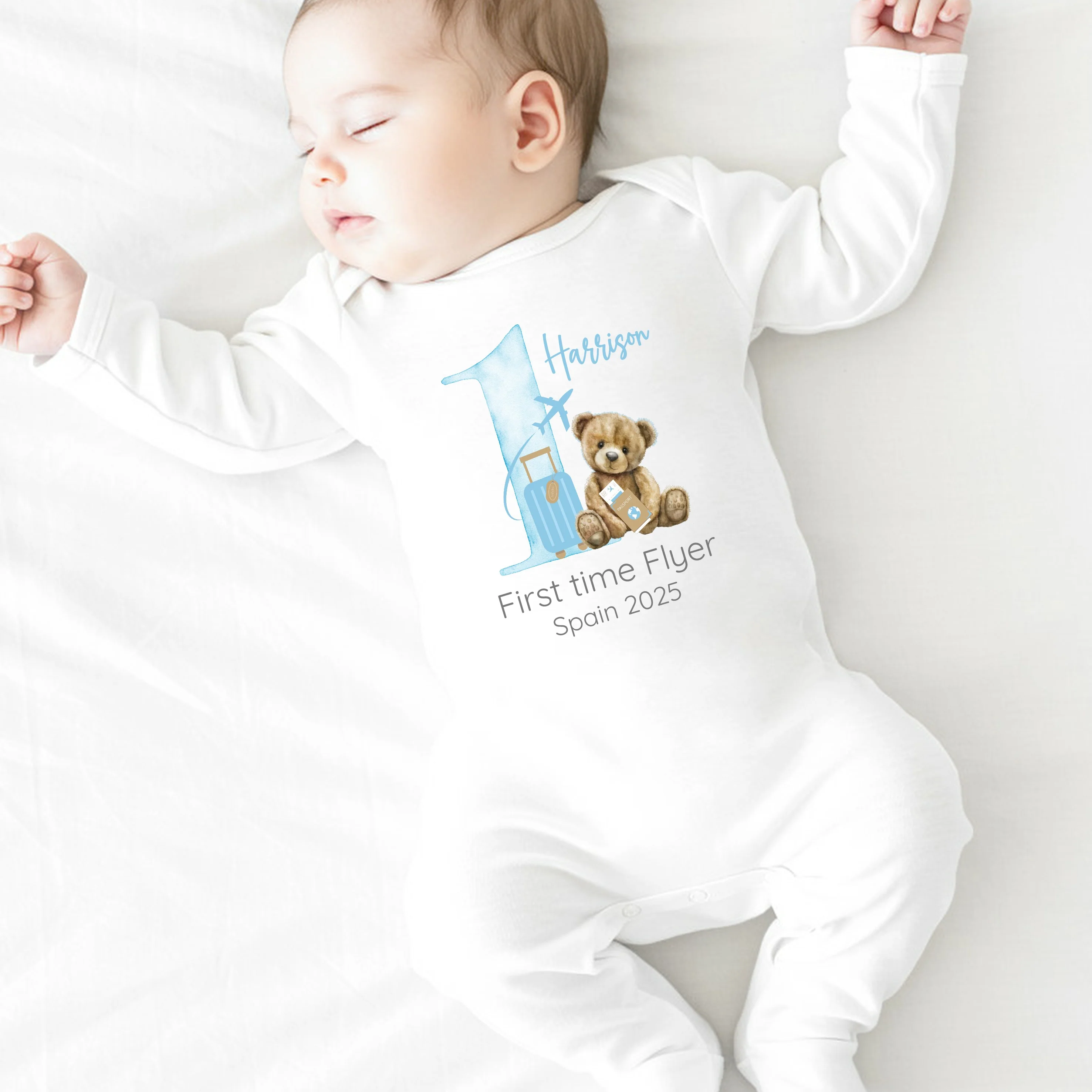 Personalised Blue Teddy Suitcase 1st Time Flyer Baby Vest/T-shirt - Image 5