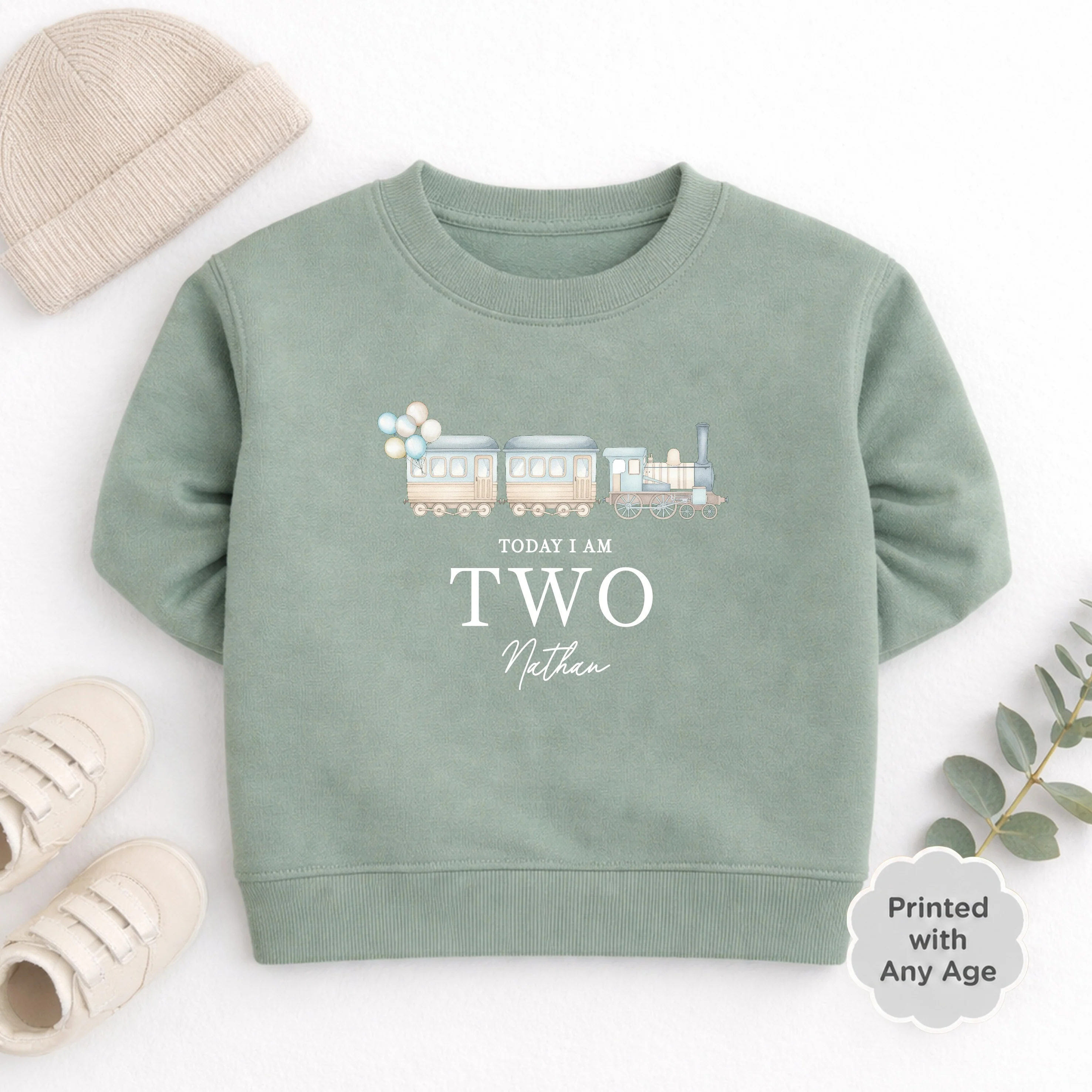 Personalised Blue Train Any Age Birthday Jumper - Image 3